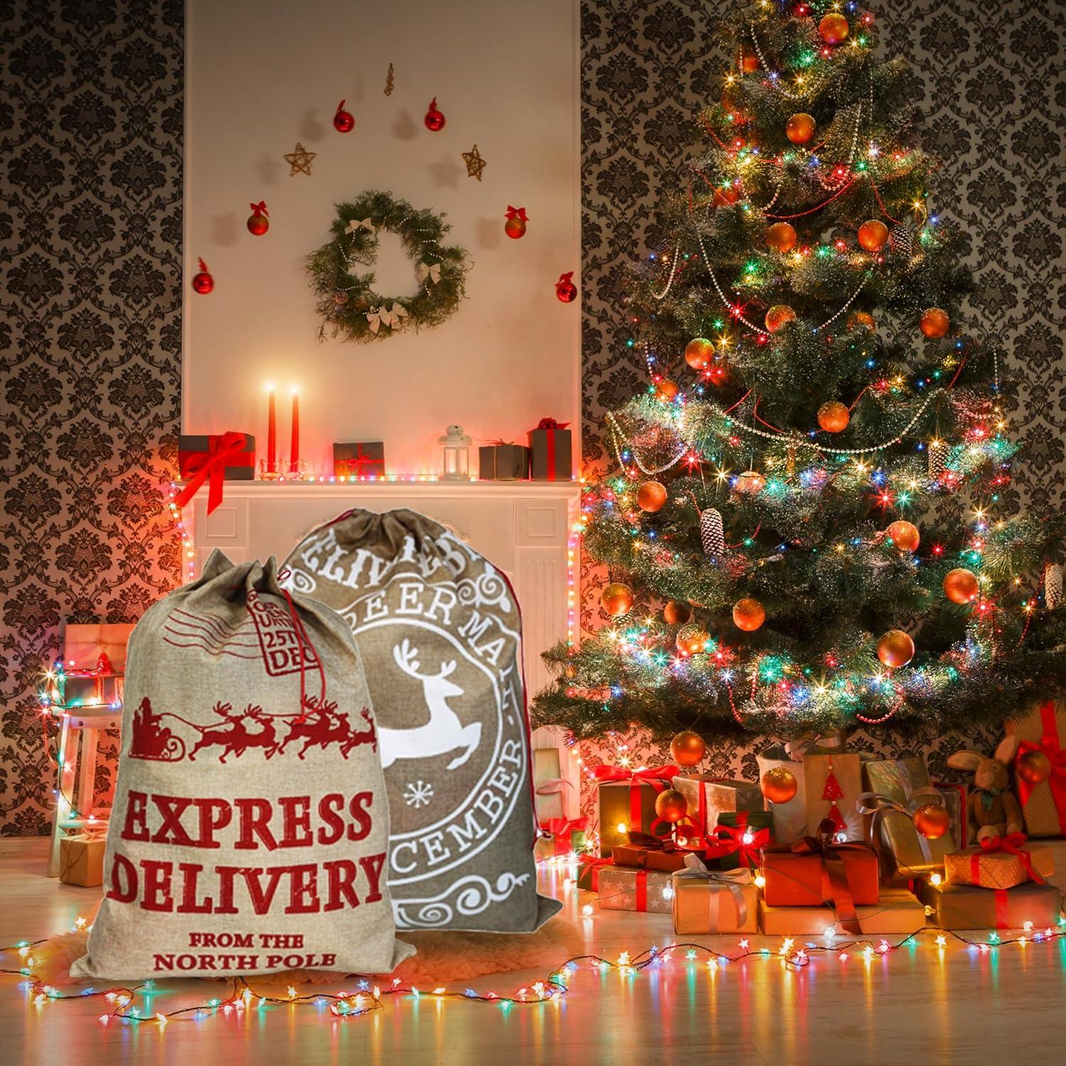 Sacos de Navidad Hooin 50x70cm Yute Reutilizables Paquete de 2