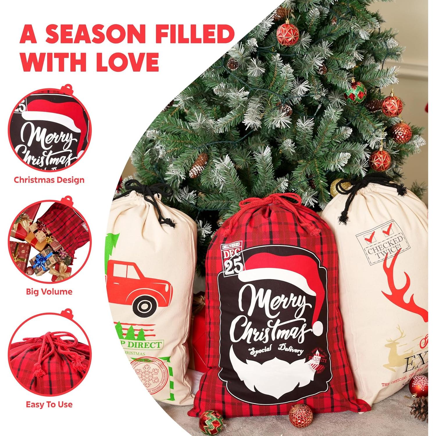 Bolsa de Yute Grande JOYIN Navidad 66x48 cm 3 Pcs