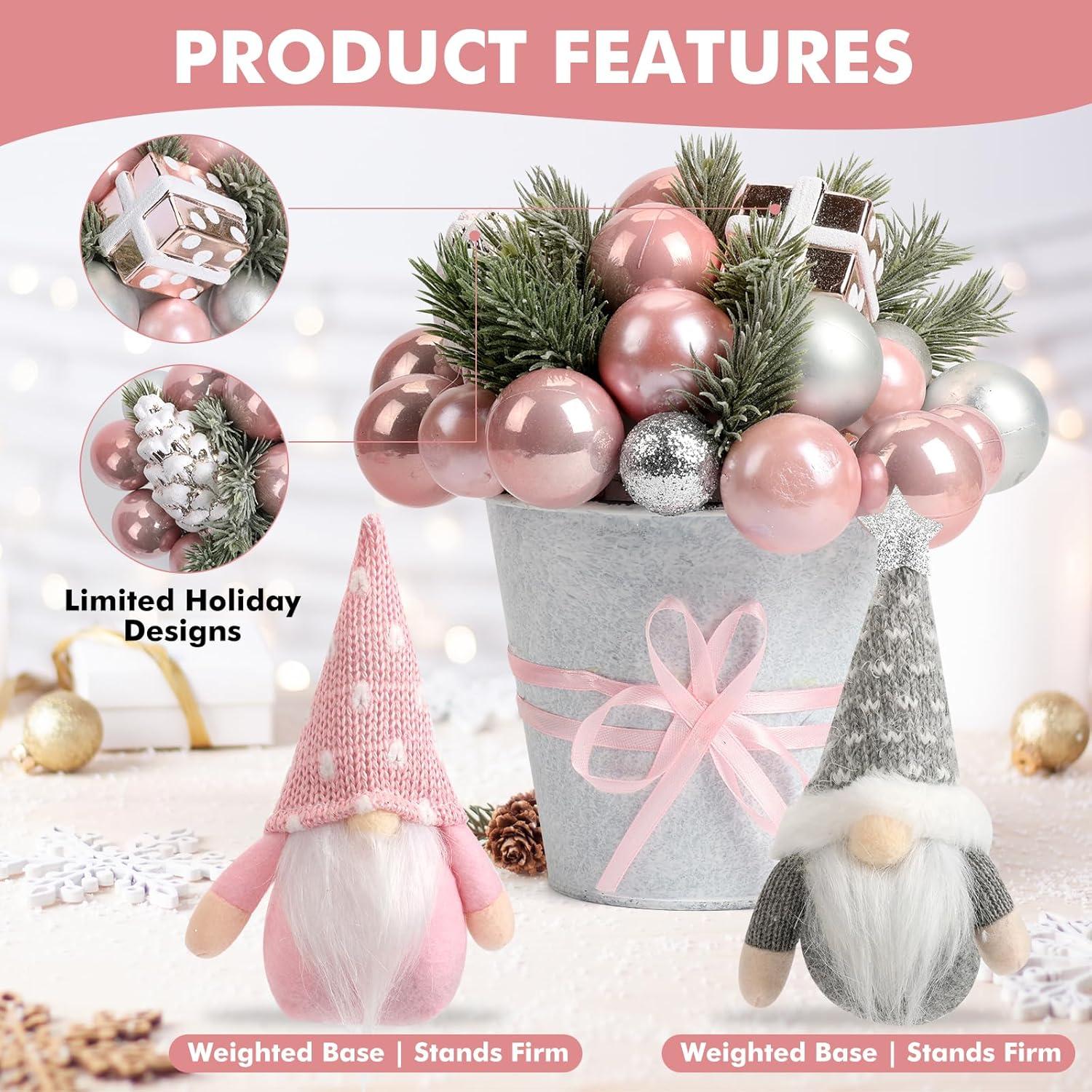 Conjunto de Decoración Navideña Rosa con Gnomos Escandinavos