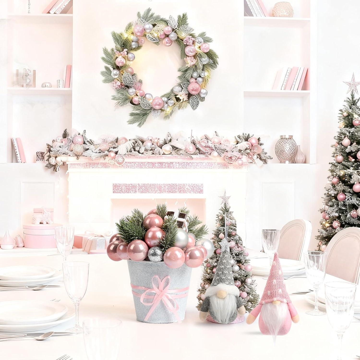 Conjunto de Decoración Navideña Rosa con Gnomos Escandinavos