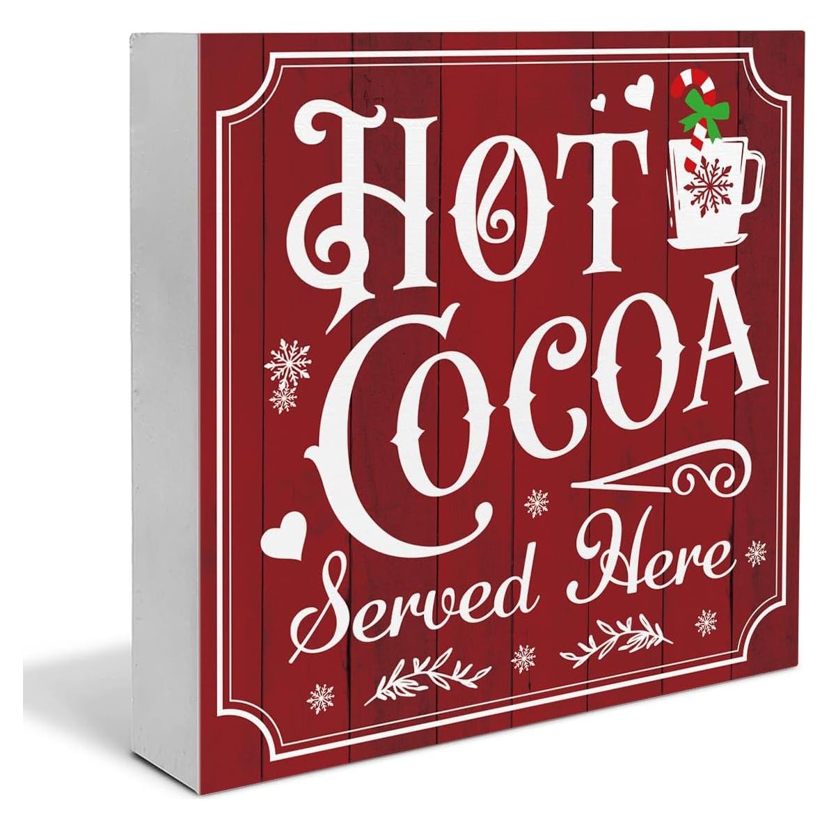 Cartel de Madera Vintage Navidad YXSEZ 12.7x12.7cm Chocolate Caliente