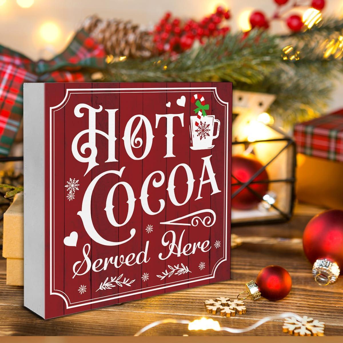 Cartel de Madera Vintage Navidad YXSEZ 12.7x12.7cm Chocolate Caliente