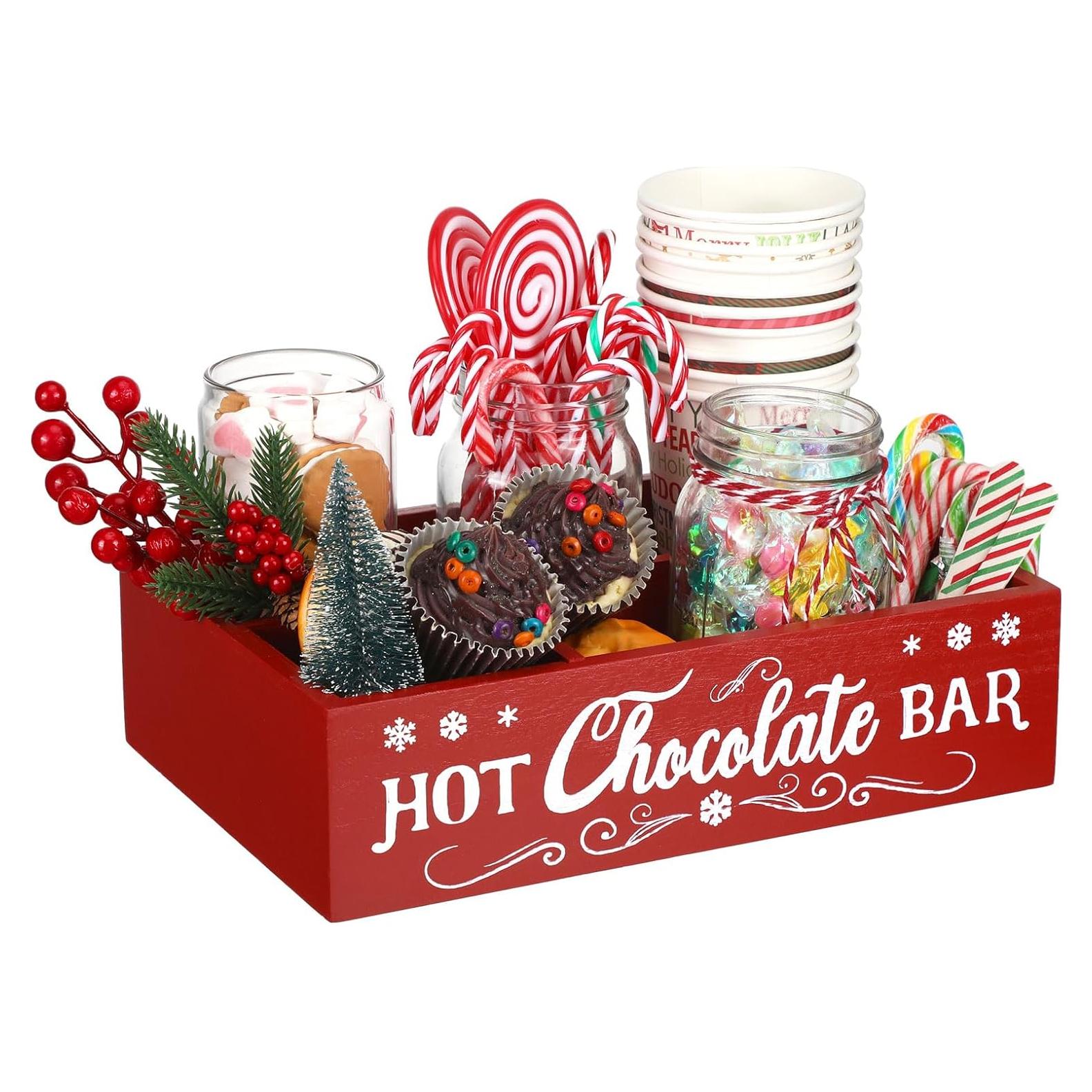 Organizador de Estación de Chocolate Caliente Geetery 4 Compartimentos Madera Rojo