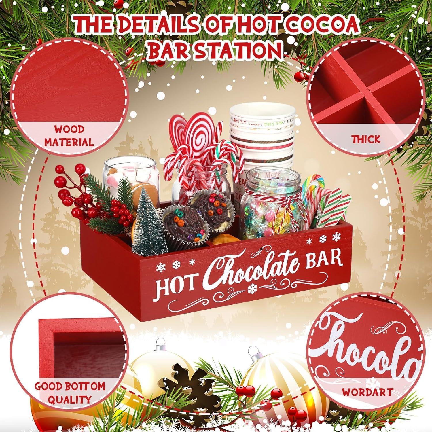 Organizador de Estación de Chocolate Caliente Geetery 4 Compartimentos Madera Rojo