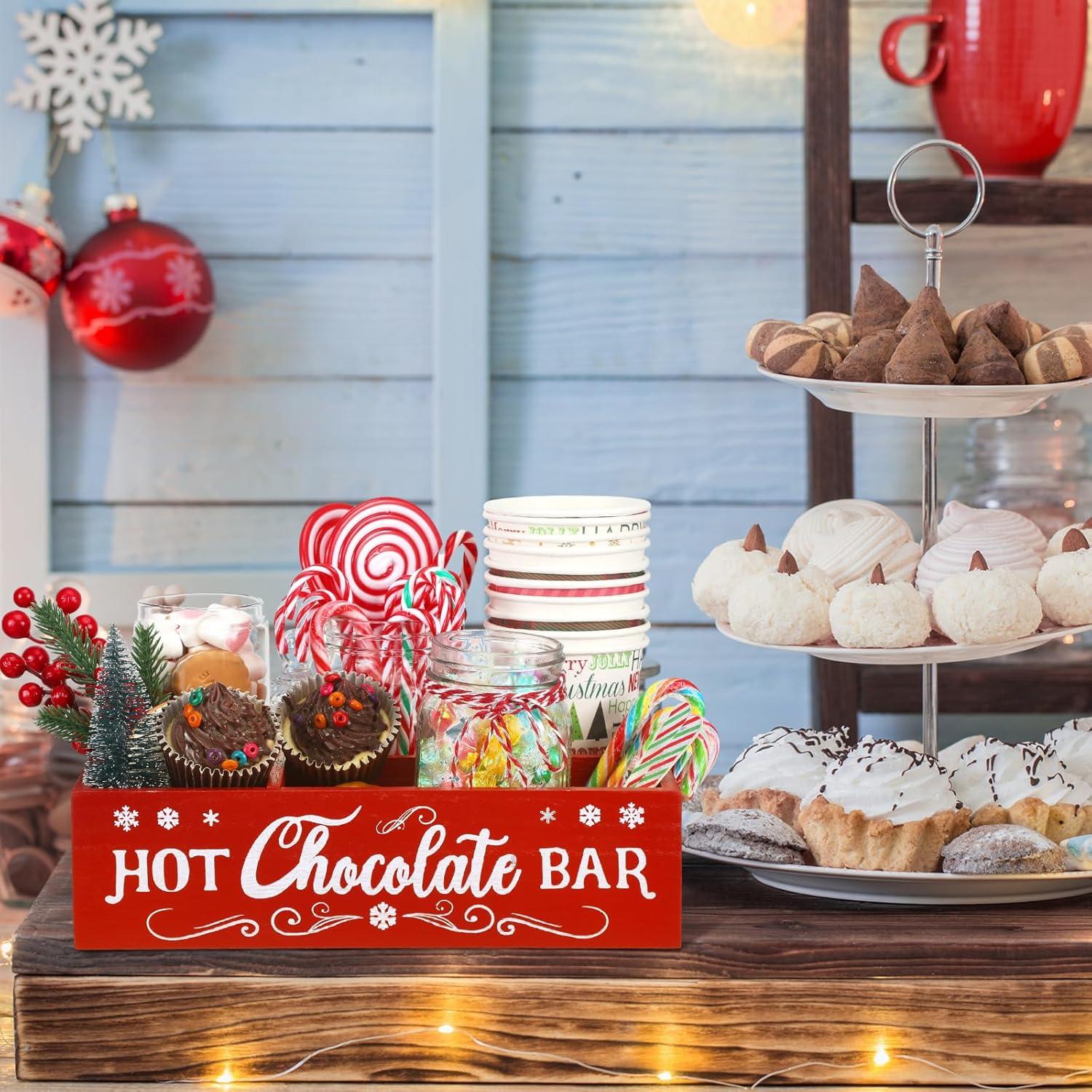 Organizador de Estación de Chocolate Caliente Geetery 4 Compartimentos Madera Rojo