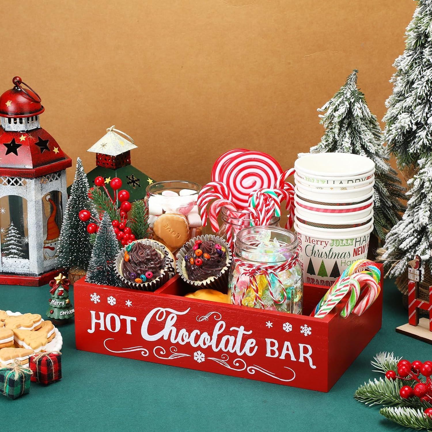 Organizador de Estación de Chocolate Caliente Geetery 4 Compartimentos Madera Rojo