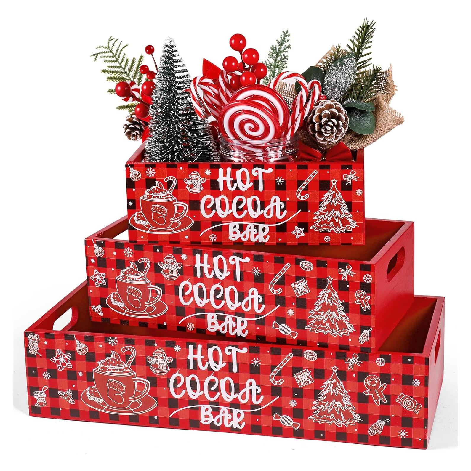 Dlerom 3 Cajas de Almacenamiento de Madera Rústicas para Navidad