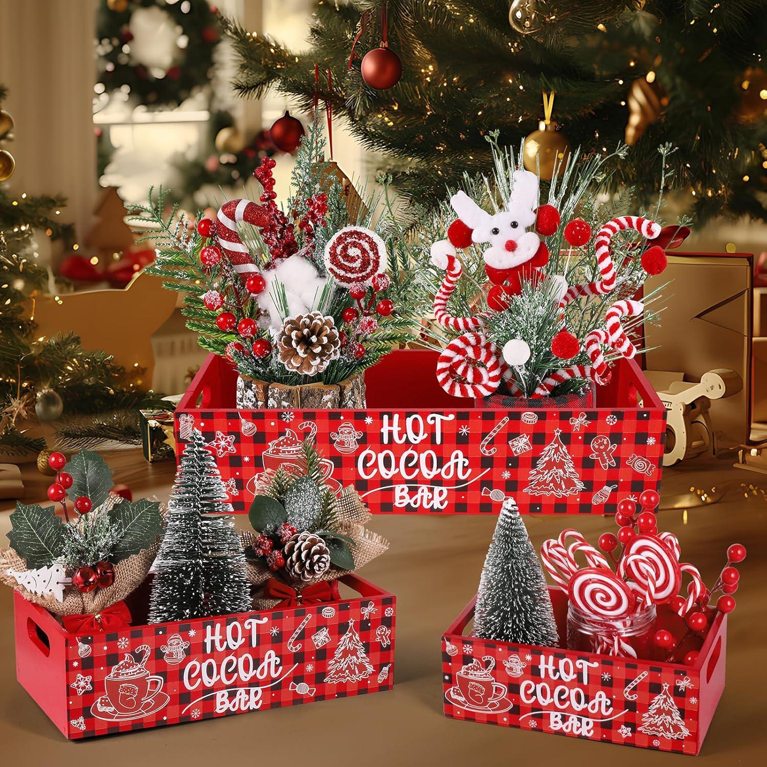 Dlerom 3 Cajas de Almacenamiento de Madera Rústicas para Navidad