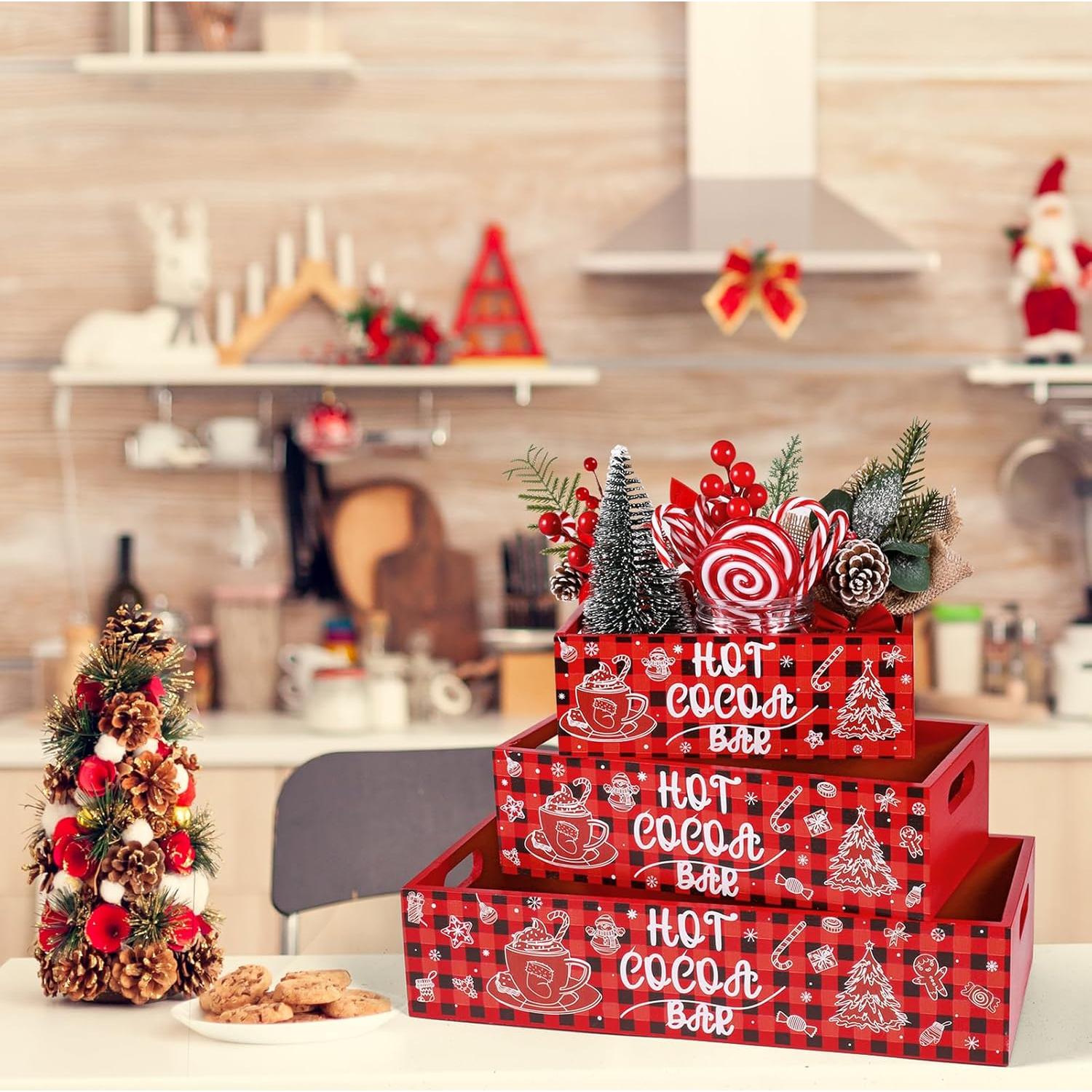 Dlerom 3 Cajas de Almacenamiento de Madera Rústicas para Navidad