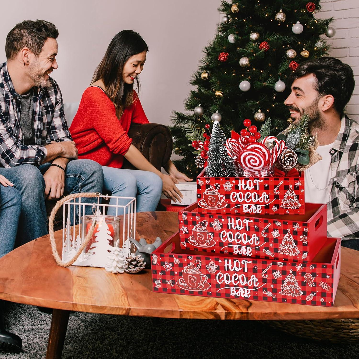 Dlerom 3 Cajas de Almacenamiento de Madera Rústicas para Navidad