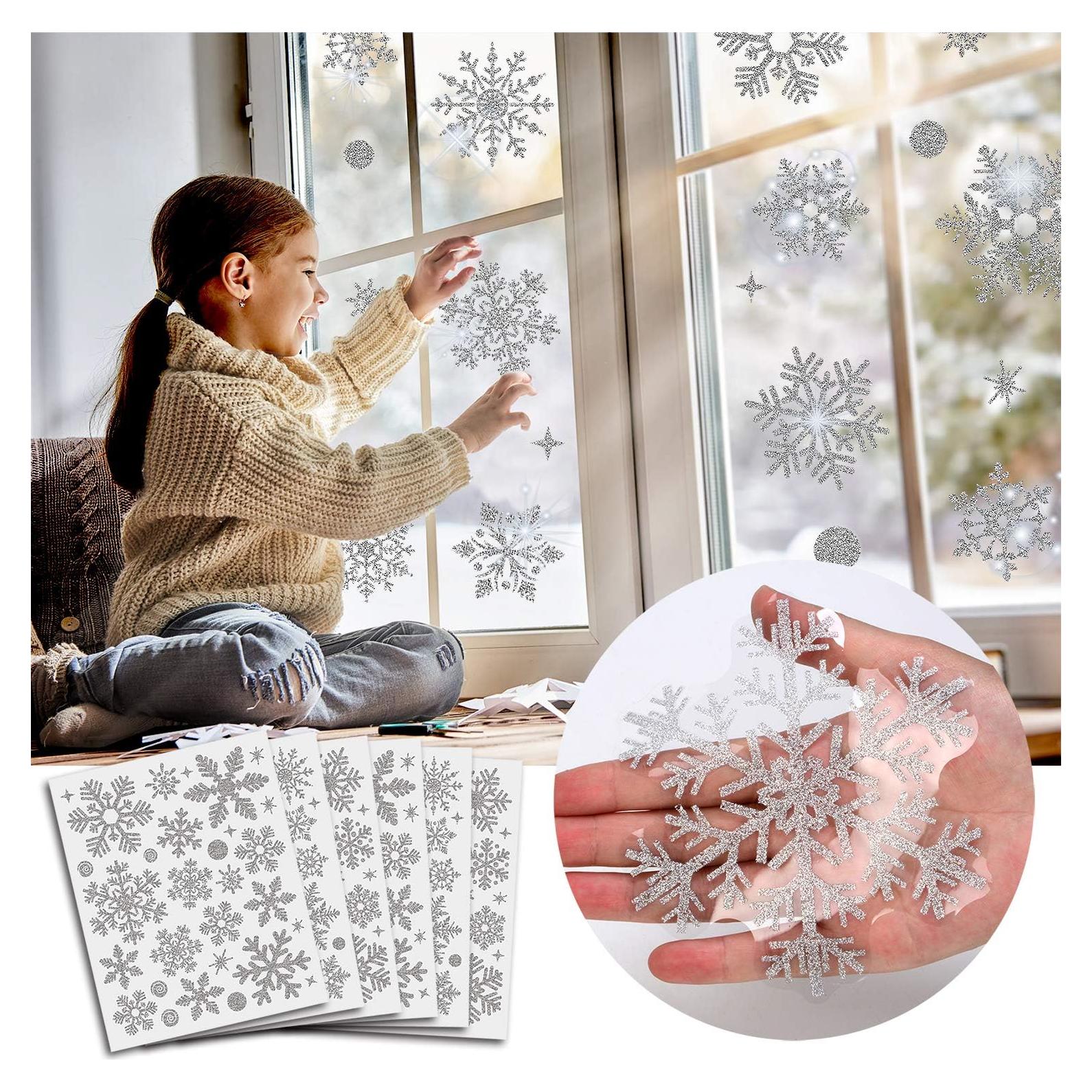 Calcomanías de Ventana Navidad Hoshin 190 Pcs Copos de Nieve Plata