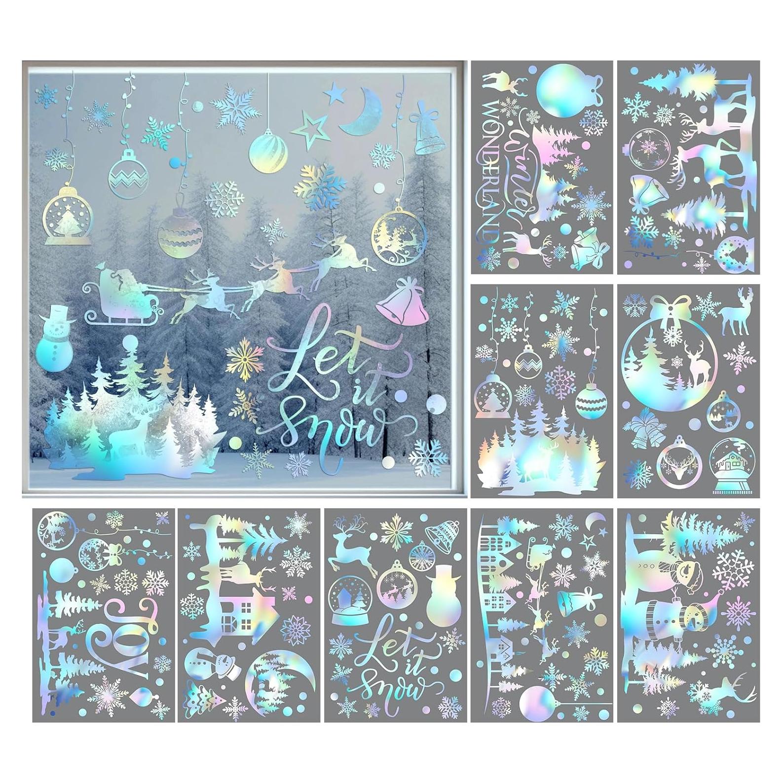 9 Hojas Calcomanías Copos de Nieve Cinrobiye 30.5x20.3cm