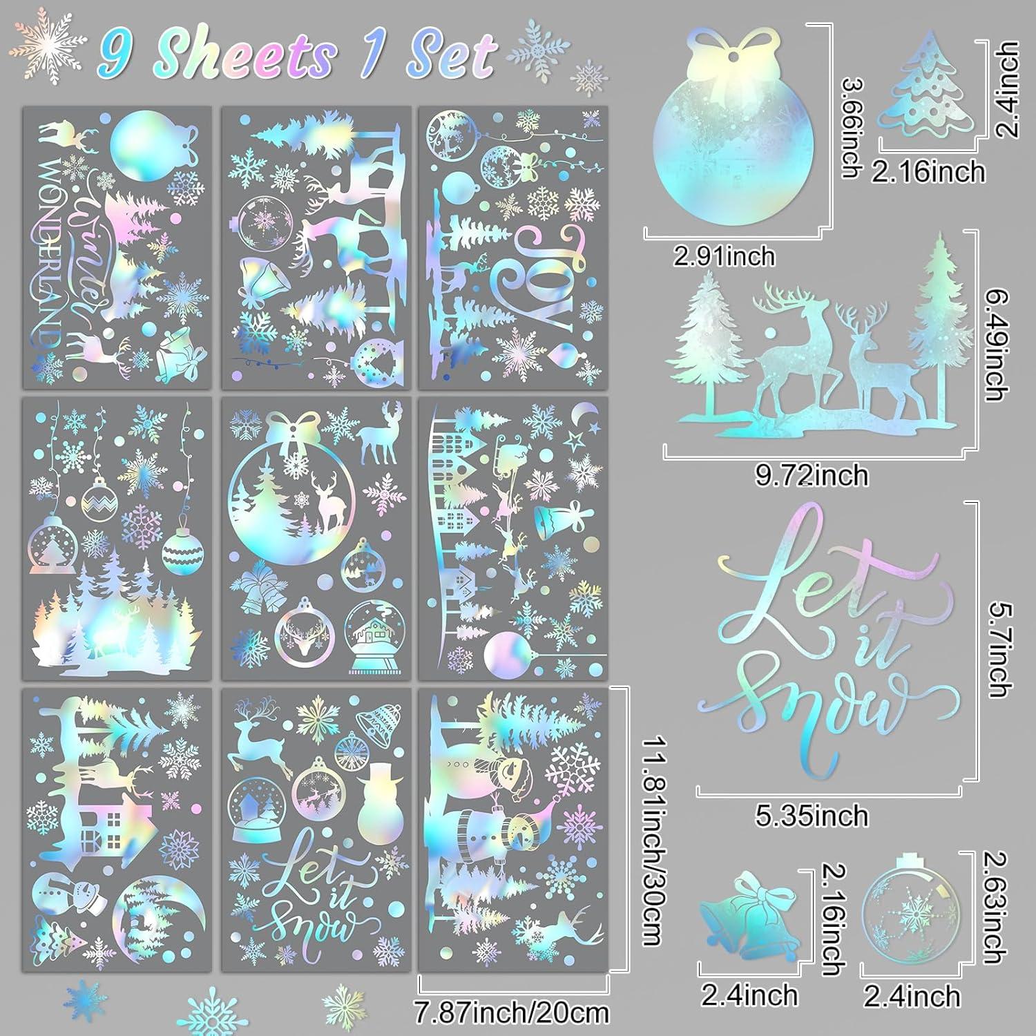 9 Hojas Calcomanías Copos de Nieve Cinrobiye 30.5x20.3cm