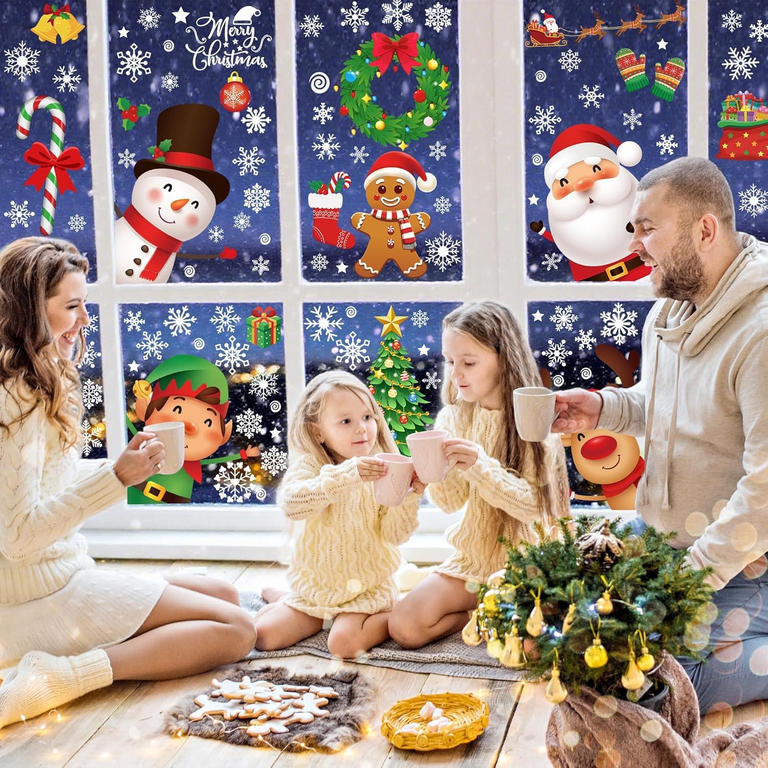 144 Adhesivos de Ventana de Navidad Traplace - Copos y Personajes