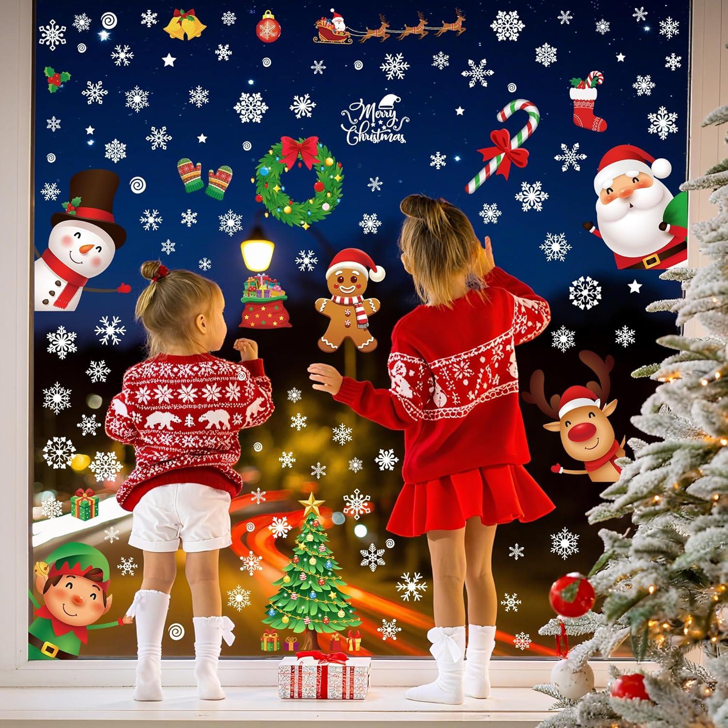 144 Adhesivos de Ventana de Navidad Traplace - Copos y Personajes