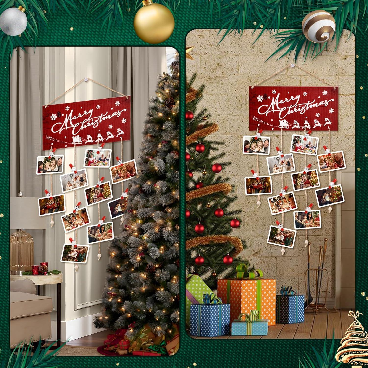 Soporte de Tarjetas Navideñas Aucpod Madera Rojo 30 Clips