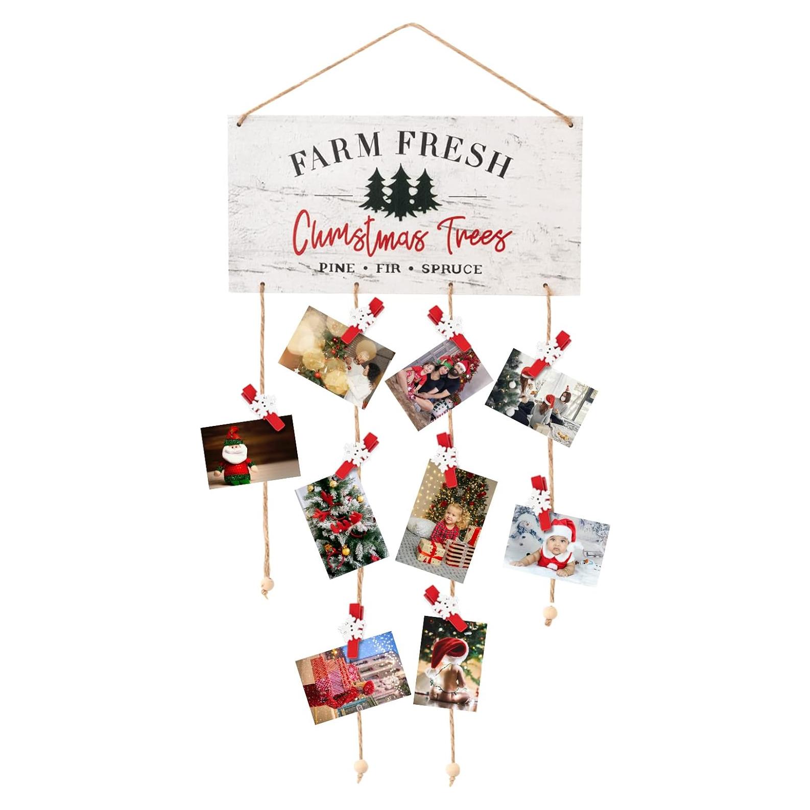 Soporte de Tarjetas de Navidad Toekt con 30 Clips de Madera