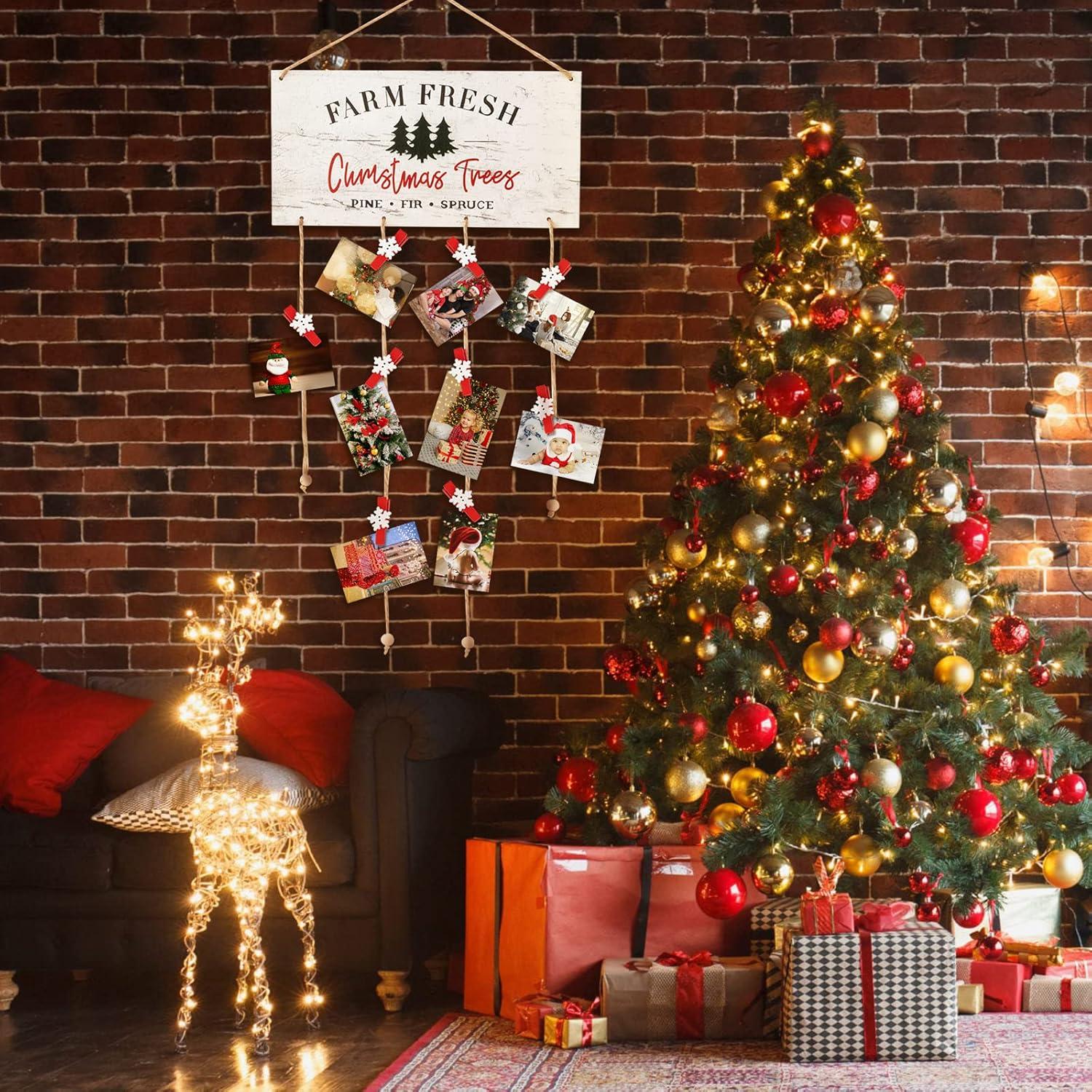 Soporte de Tarjetas de Navidad Toekt con 30 Clips de Madera