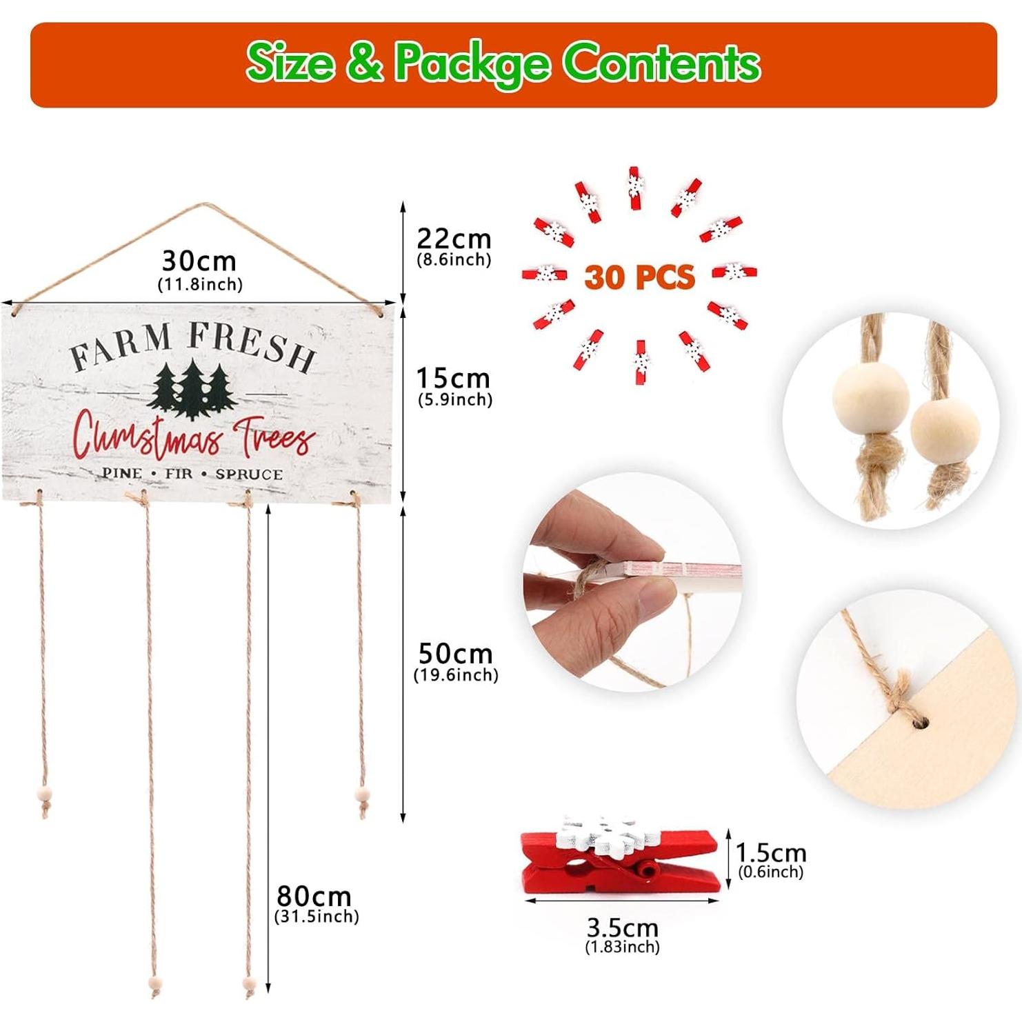 Soporte de Tarjetas de Navidad Toekt con 30 Clips de Madera