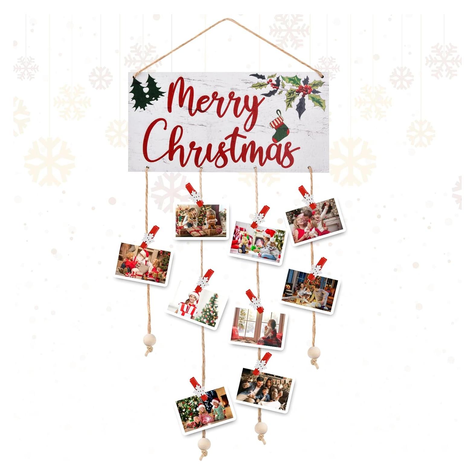 Soporte de Tarjetas de Navidad Ychelhr Blanco con 30 Clips