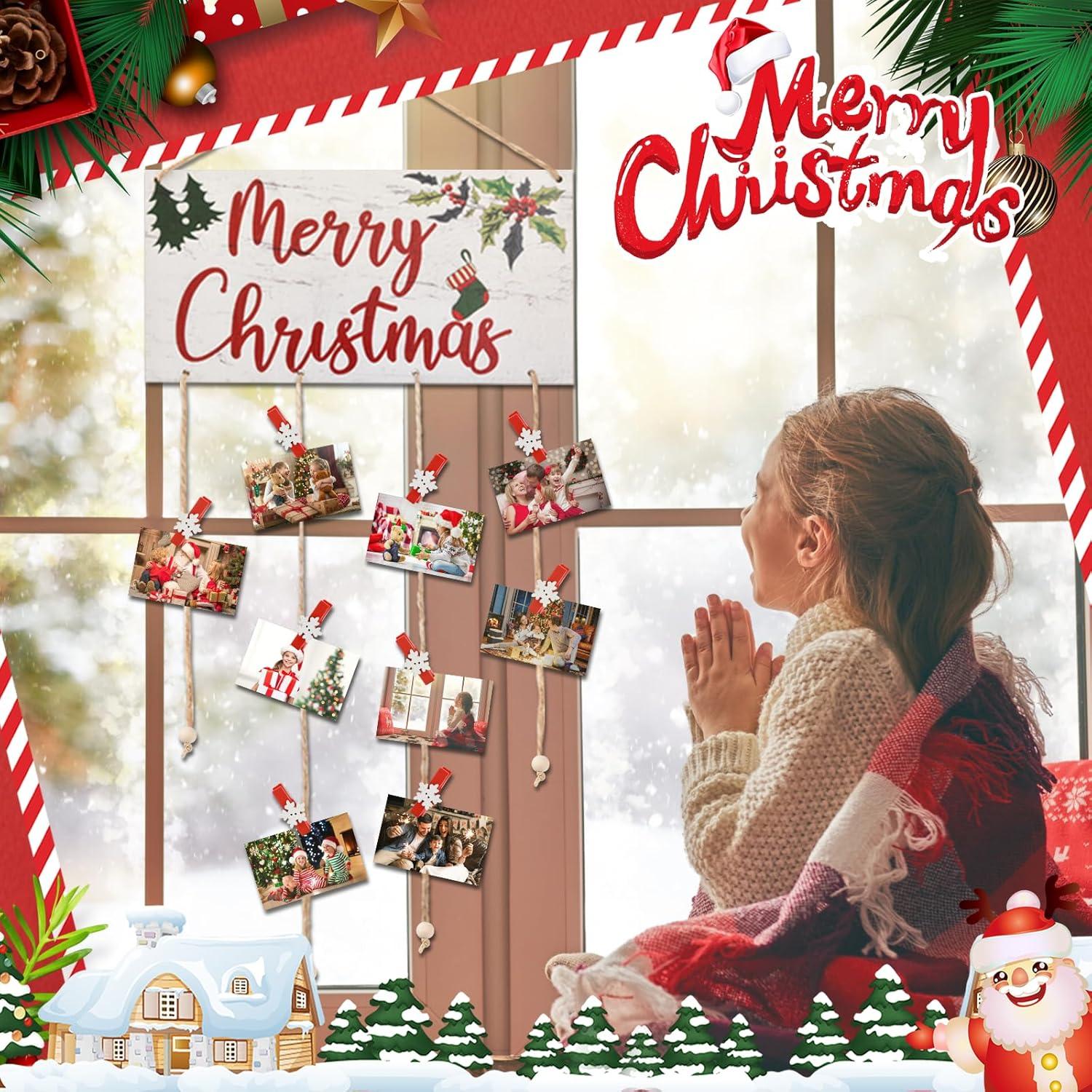 Soporte de Tarjetas de Navidad Ychelhr Blanco con 30 Clips