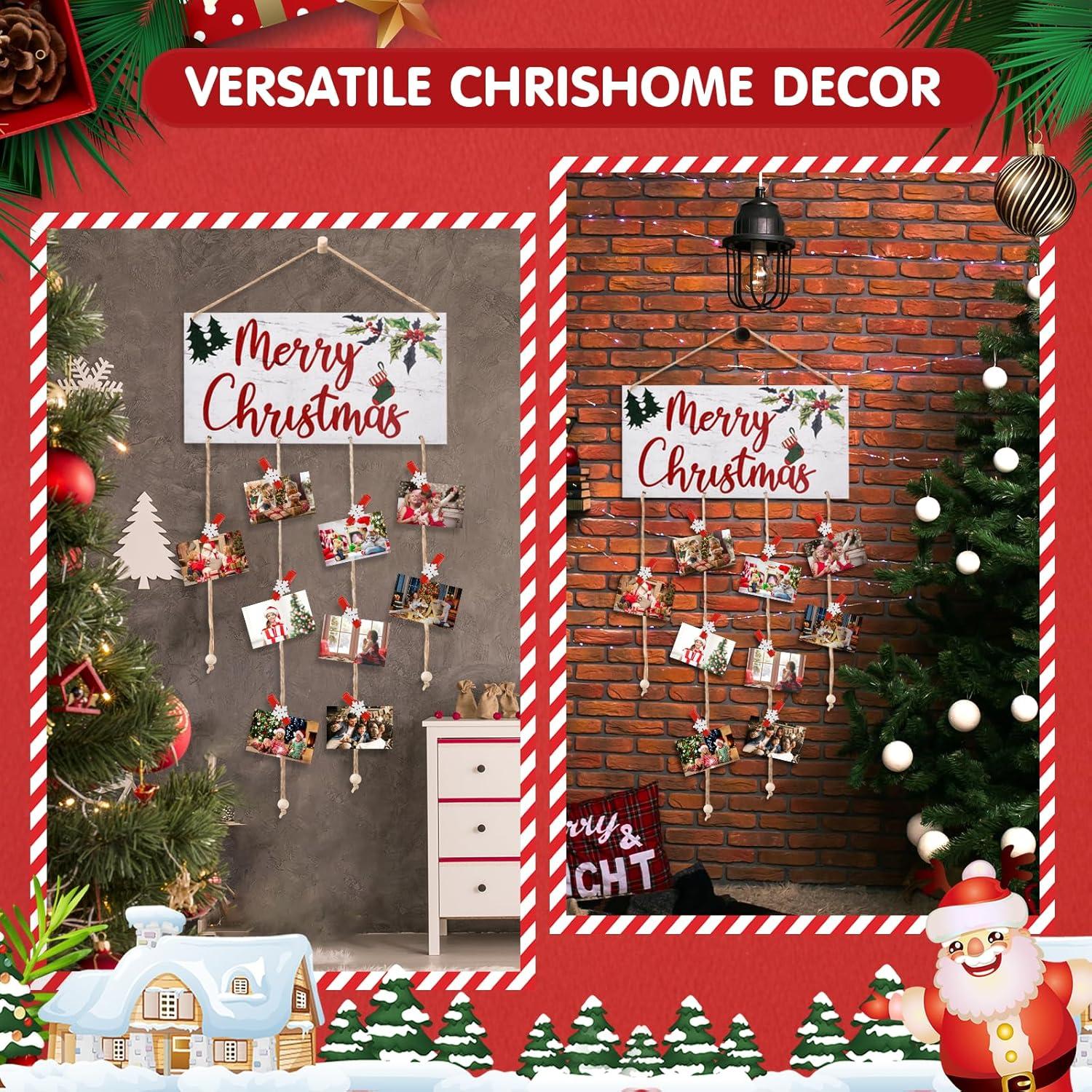 Soporte de Tarjetas de Navidad Ychelhr Blanco con 30 Clips