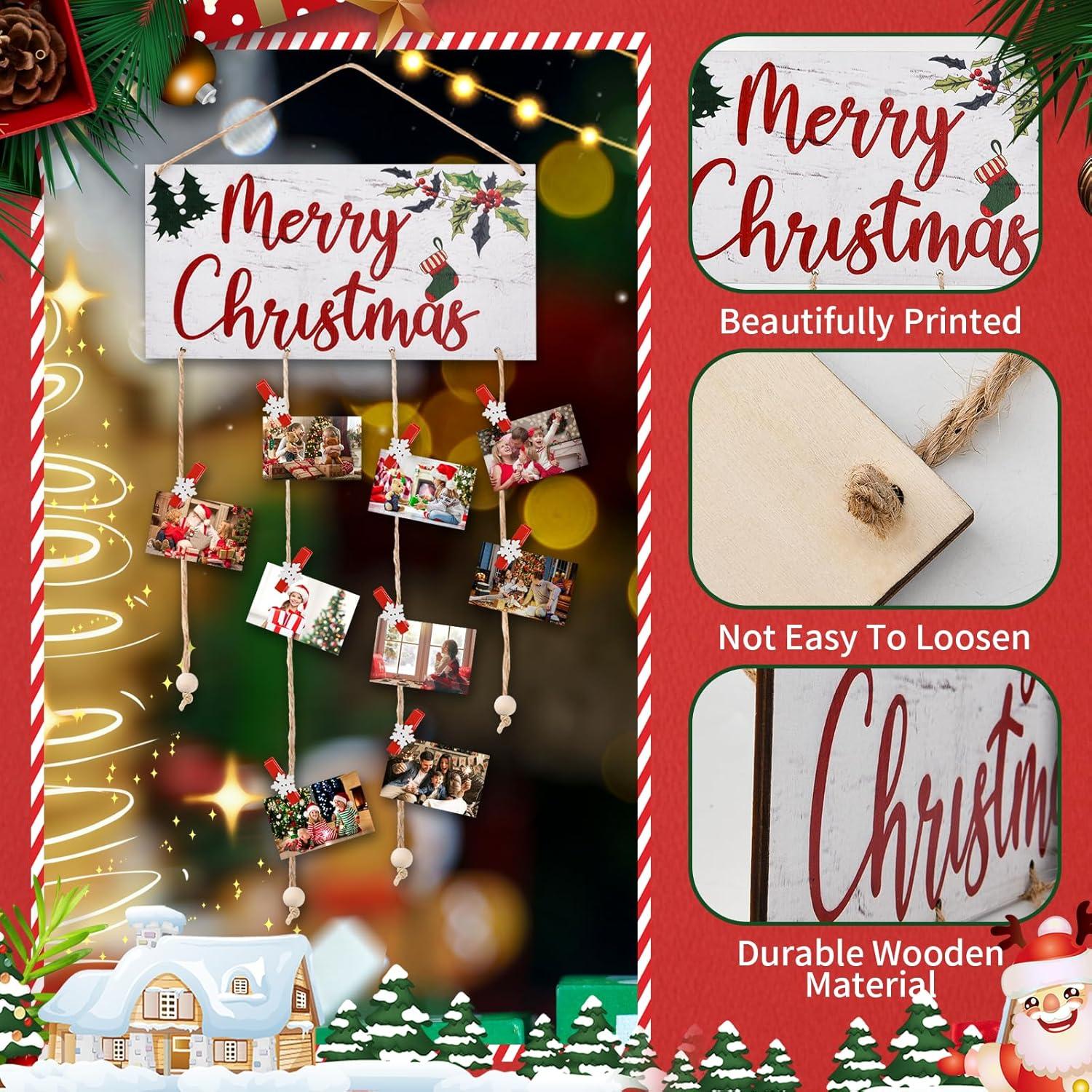 Soporte de Tarjetas de Navidad Ychelhr Blanco con 30 Clips