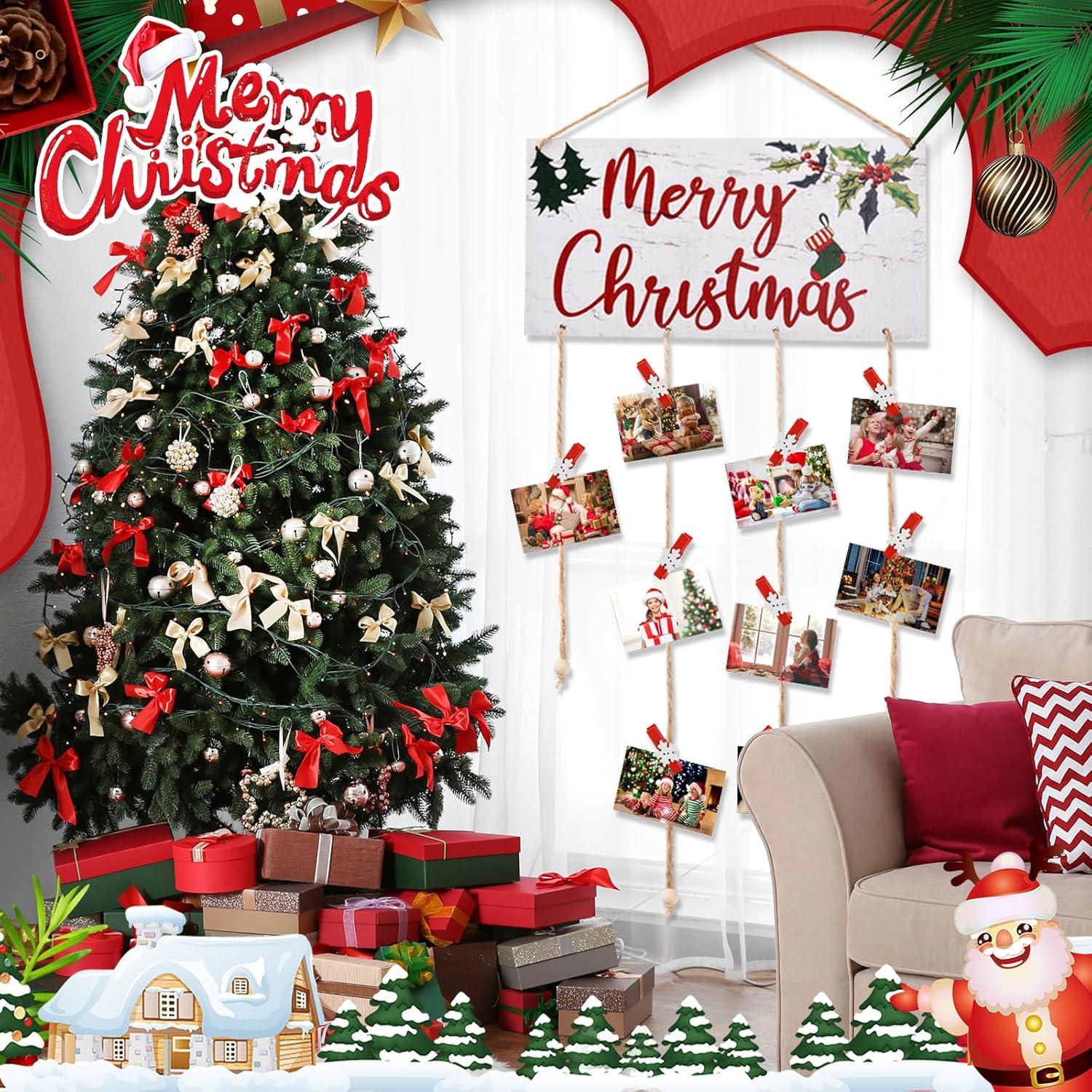 Soporte de Tarjetas de Navidad Ychelhr Blanco con 30 Clips