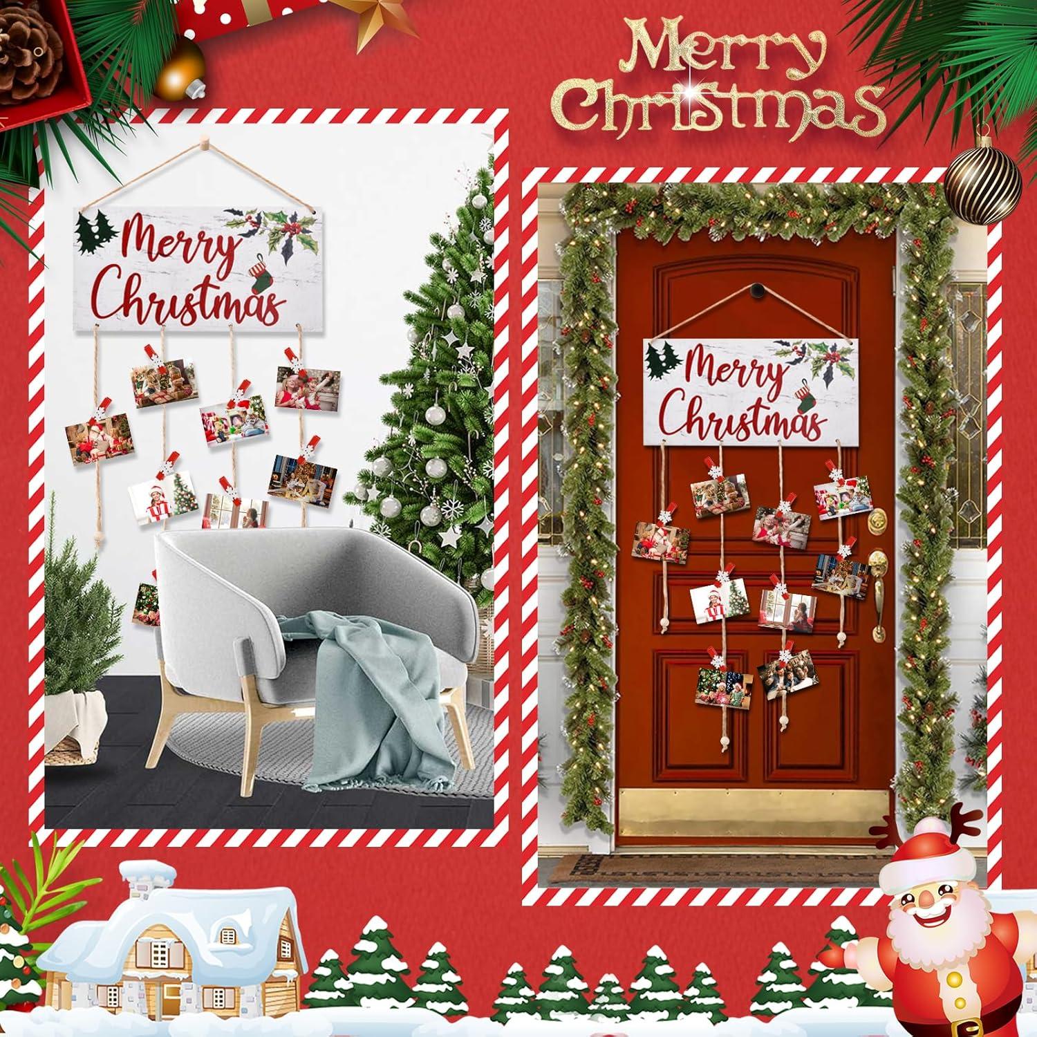 Soporte de Tarjetas de Navidad Ychelhr Blanco con 30 Clips