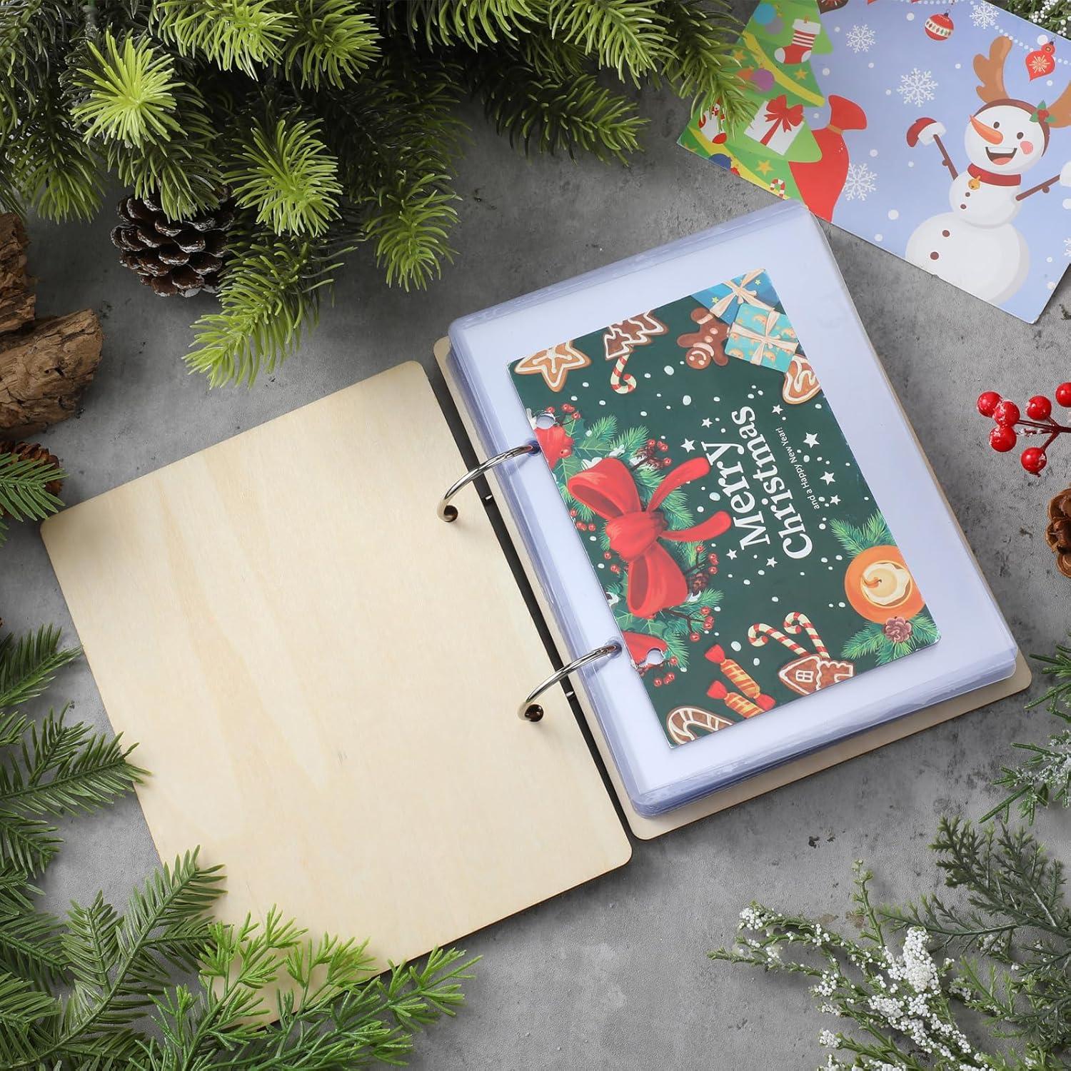 Organizador de Tarjetas de Madera Hoolerry 15 x 20 cm con 20 Protectores