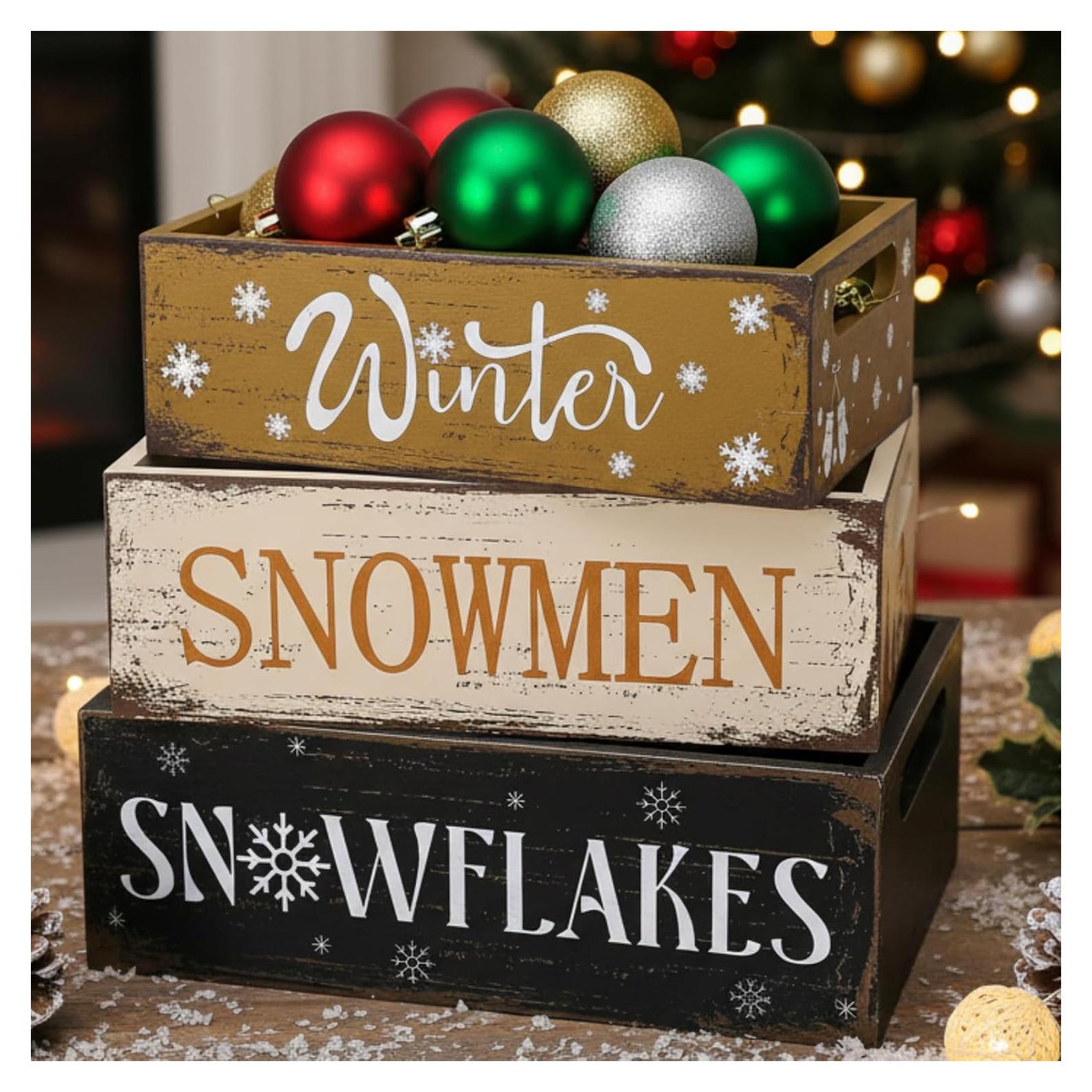 Caja de Madera Vintage de Navidad Fiwochic - 3 Piezas