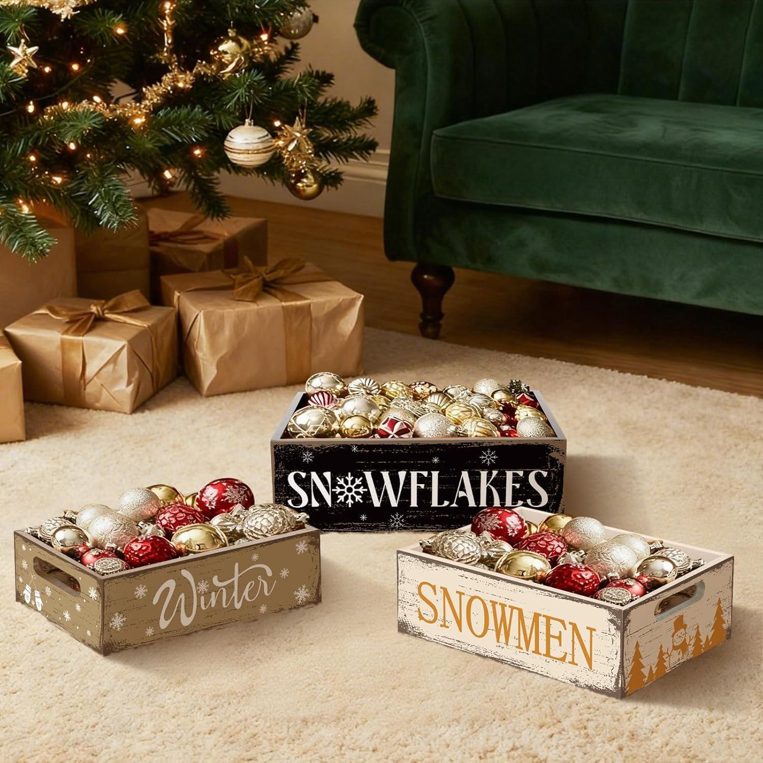Caja de Madera Vintage de Navidad Fiwochic - 3 Piezas