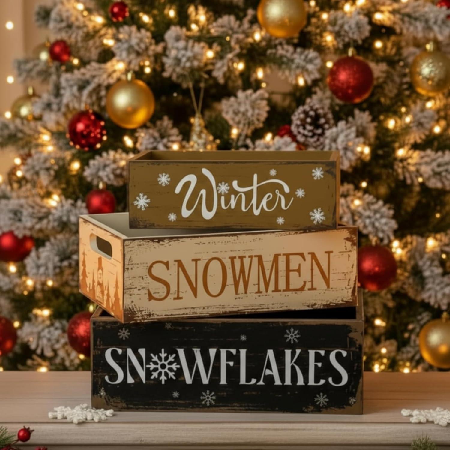 Caja de Madera Vintage de Navidad Fiwochic - 3 Piezas