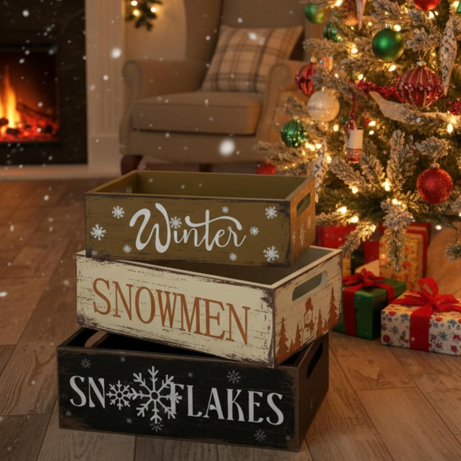 Caja de Madera Vintage de Navidad Fiwochic - 3 Piezas