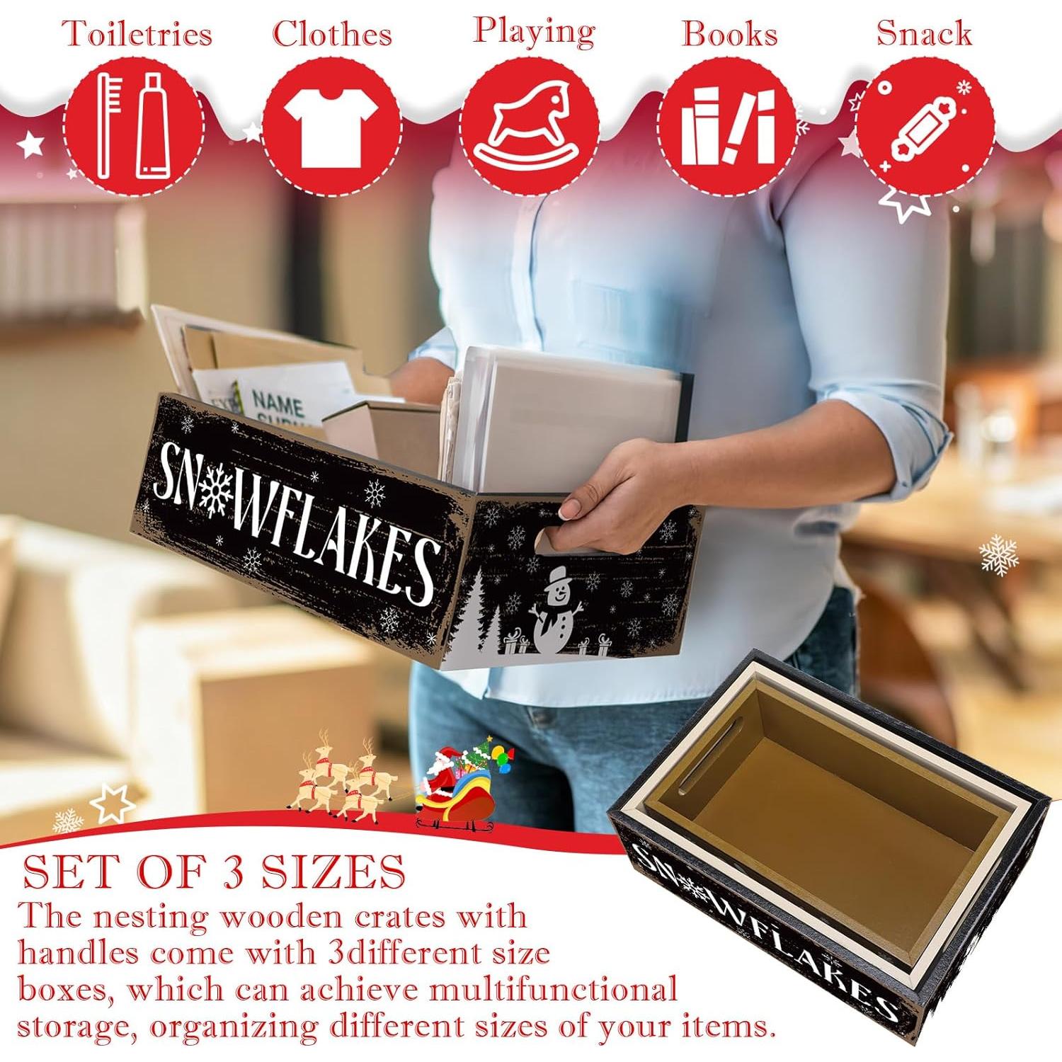 Caja de Madera Vintage de Navidad Fiwochic - 3 Piezas