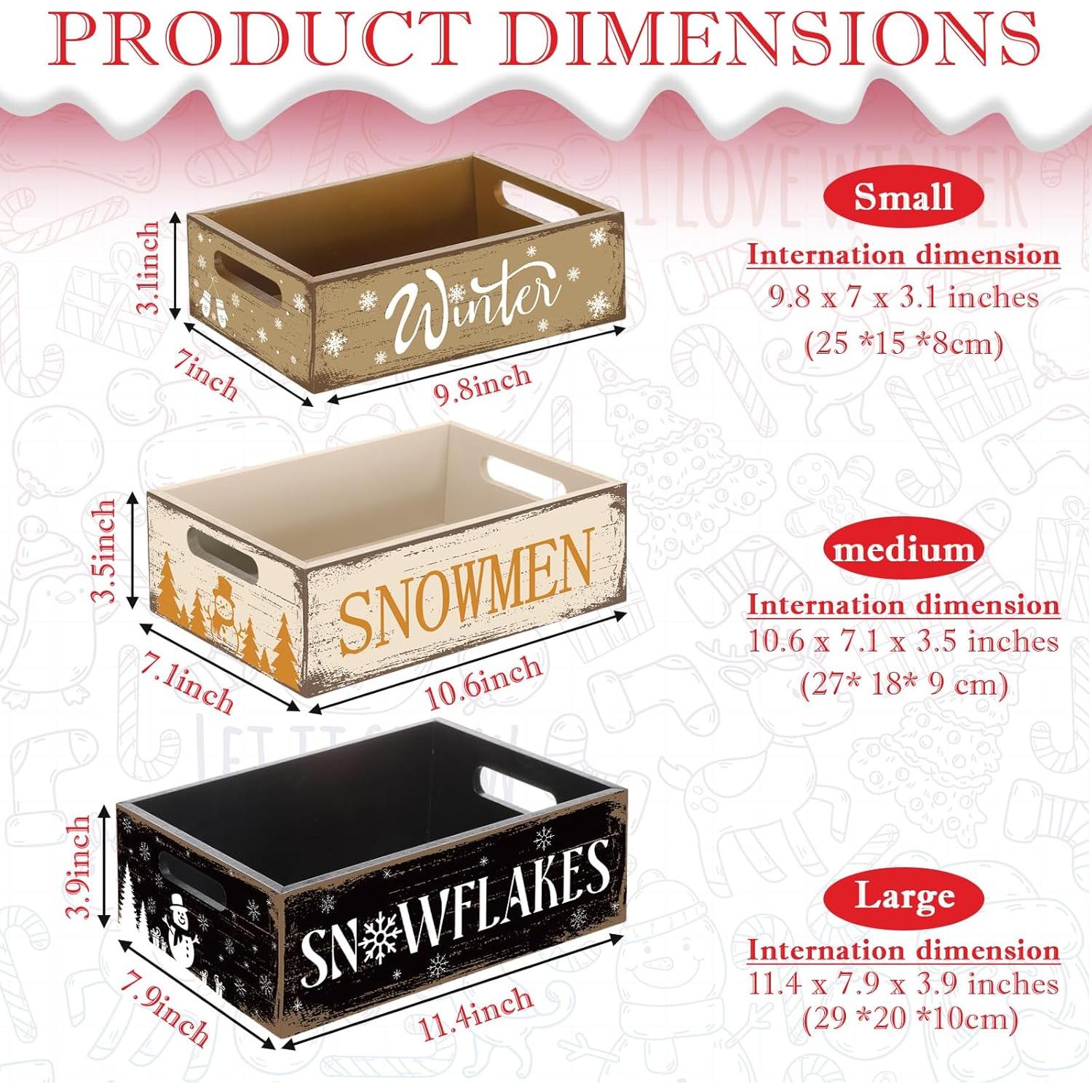 Caja de Madera Vintage de Navidad Fiwochic - 3 Piezas