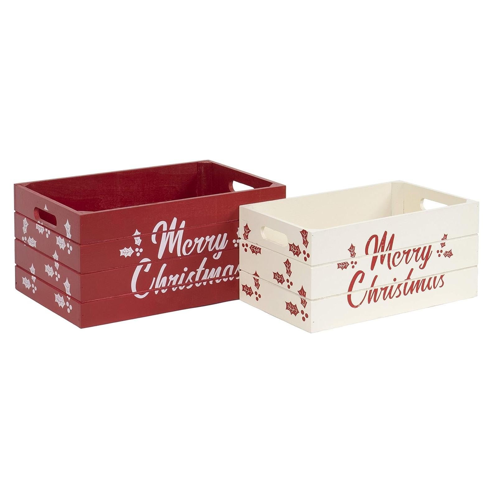 Conjunto de 2 Cajas de Almacenamiento de Madera Red Co. Navidad