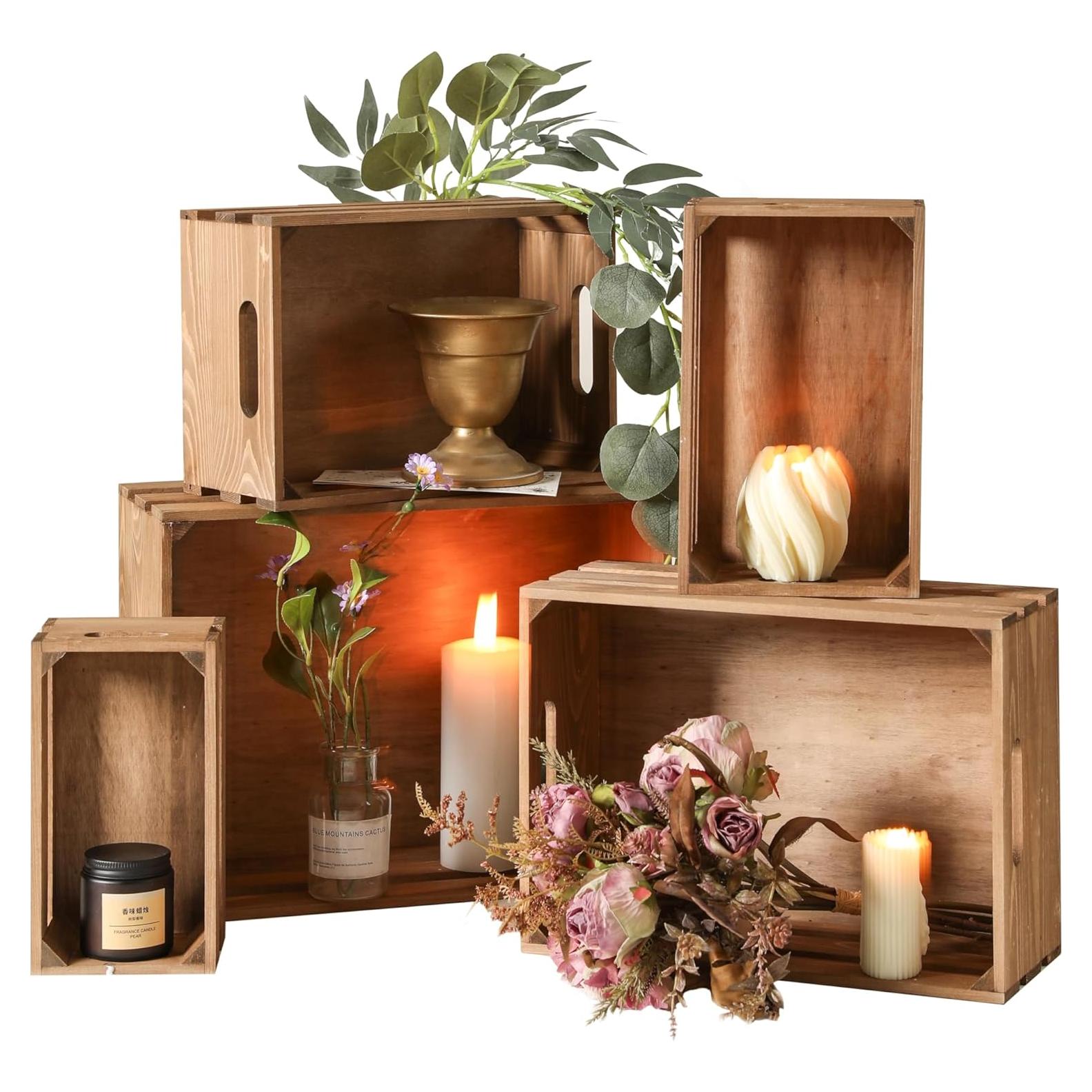 Conjunto de 5 Cajas de Madera Vintage KMwares - Almacenamiento Decorativo