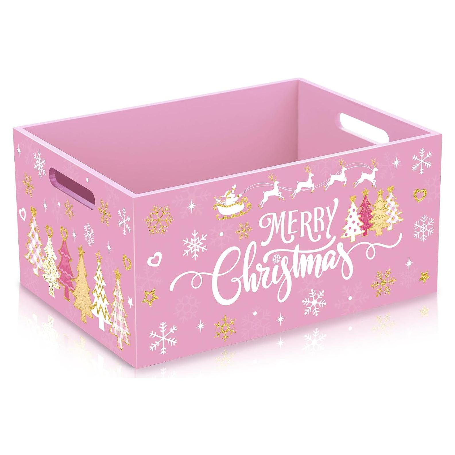 Caja de Madera Navideña Rosa Soaoo 29x21x13.7 cm Decorativa