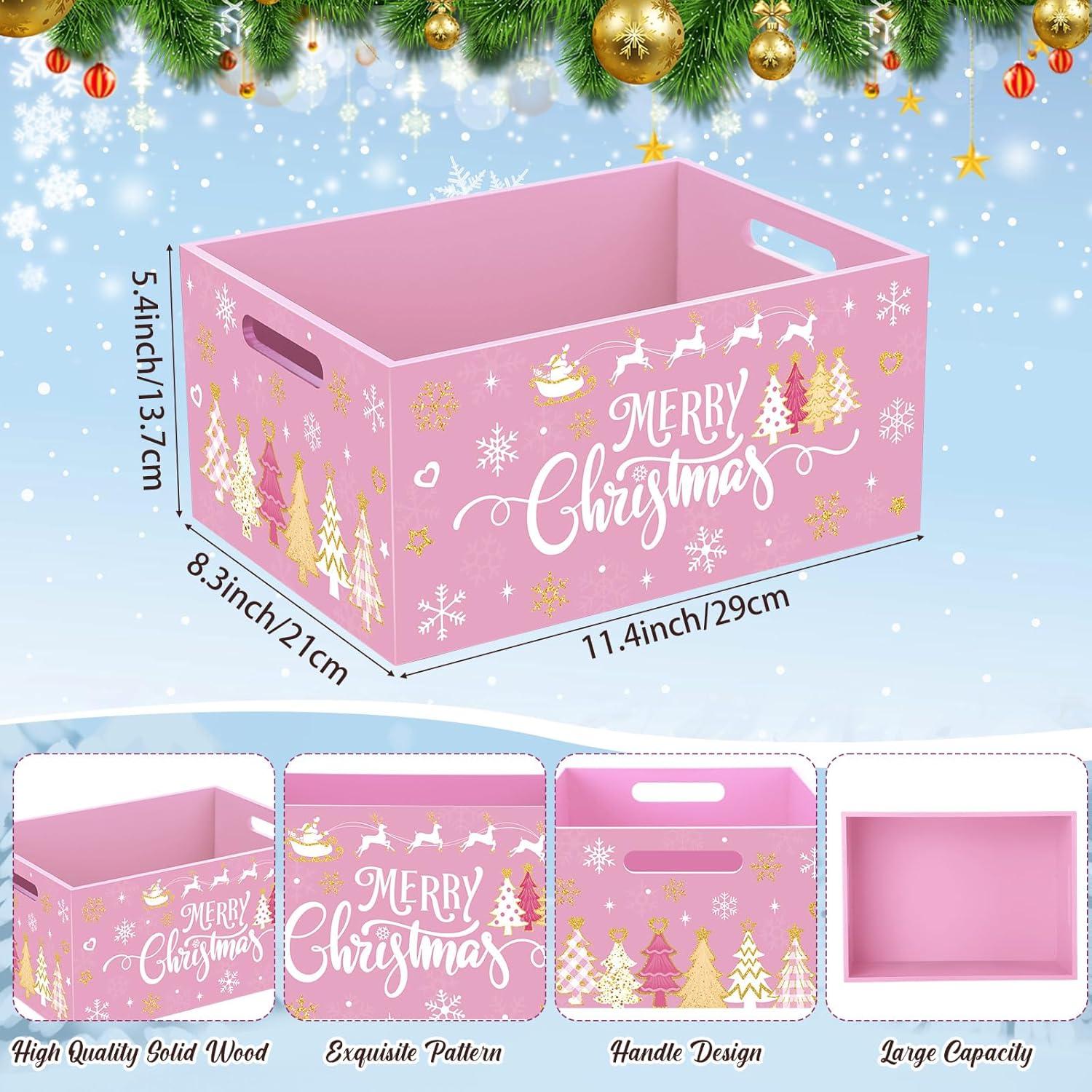 Caja de Madera Navideña Rosa Soaoo 29x21x13.7 cm Decorativa