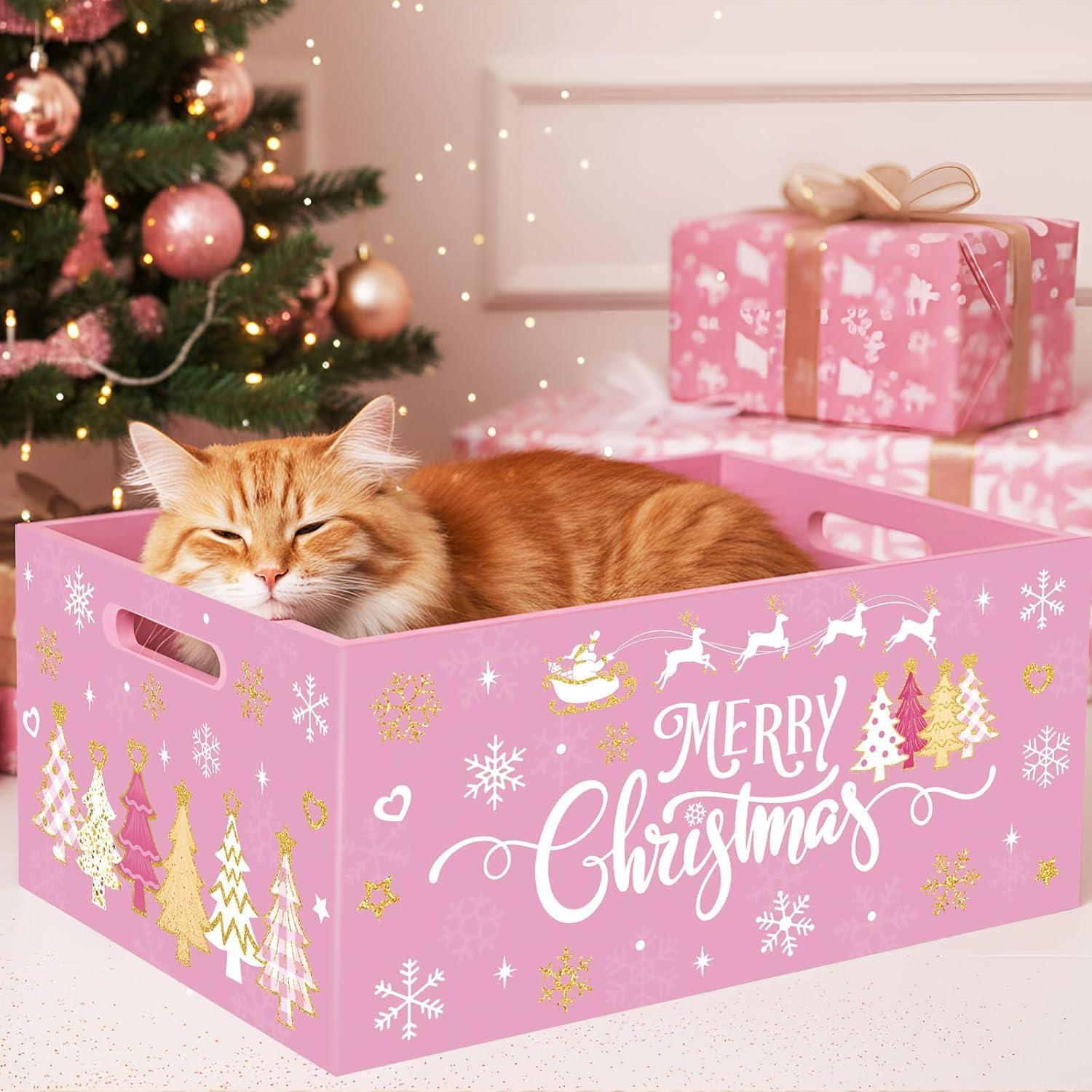 Caja de Madera Navideña Rosa Soaoo 29x21x13.7 cm Decorativa