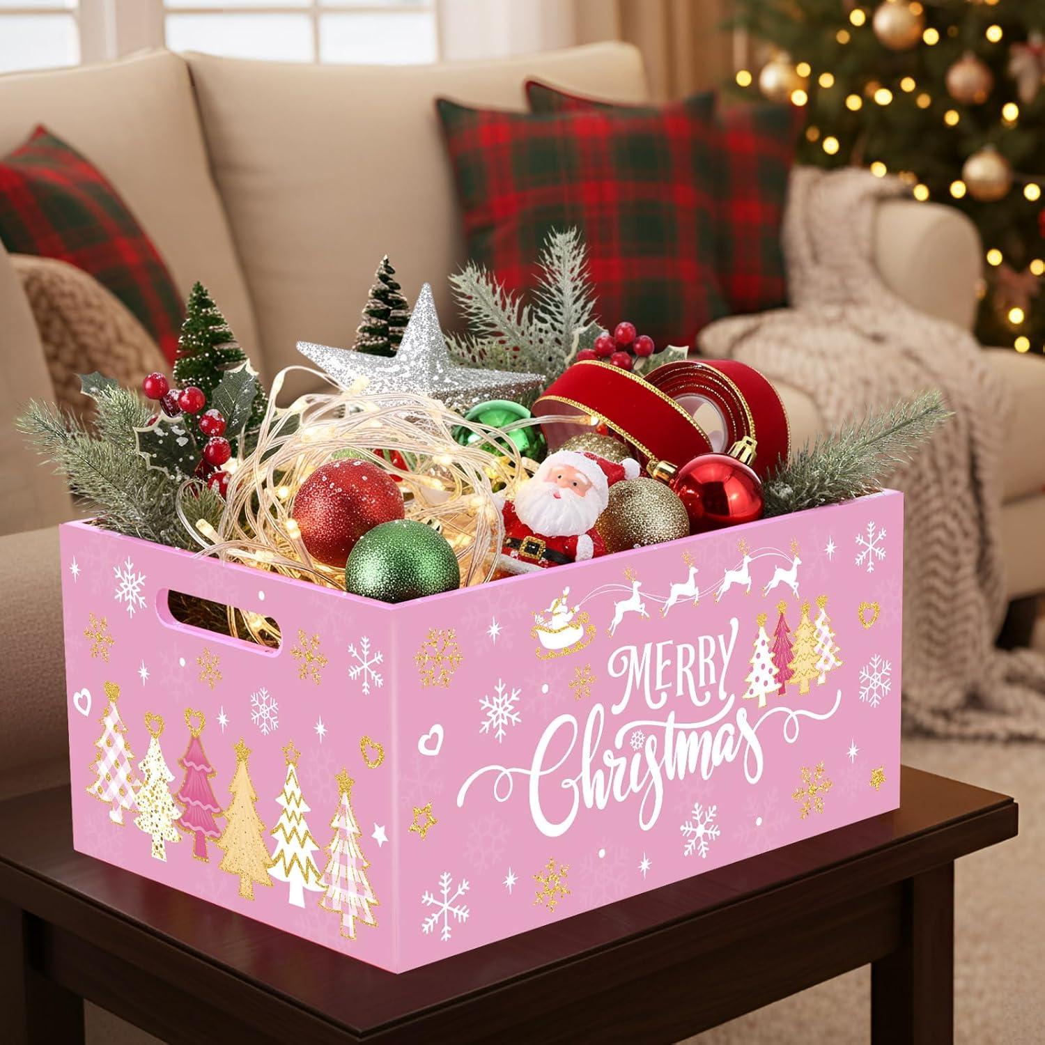 Caja de Madera Navideña Rosa Soaoo 29x21x13.7 cm Decorativa