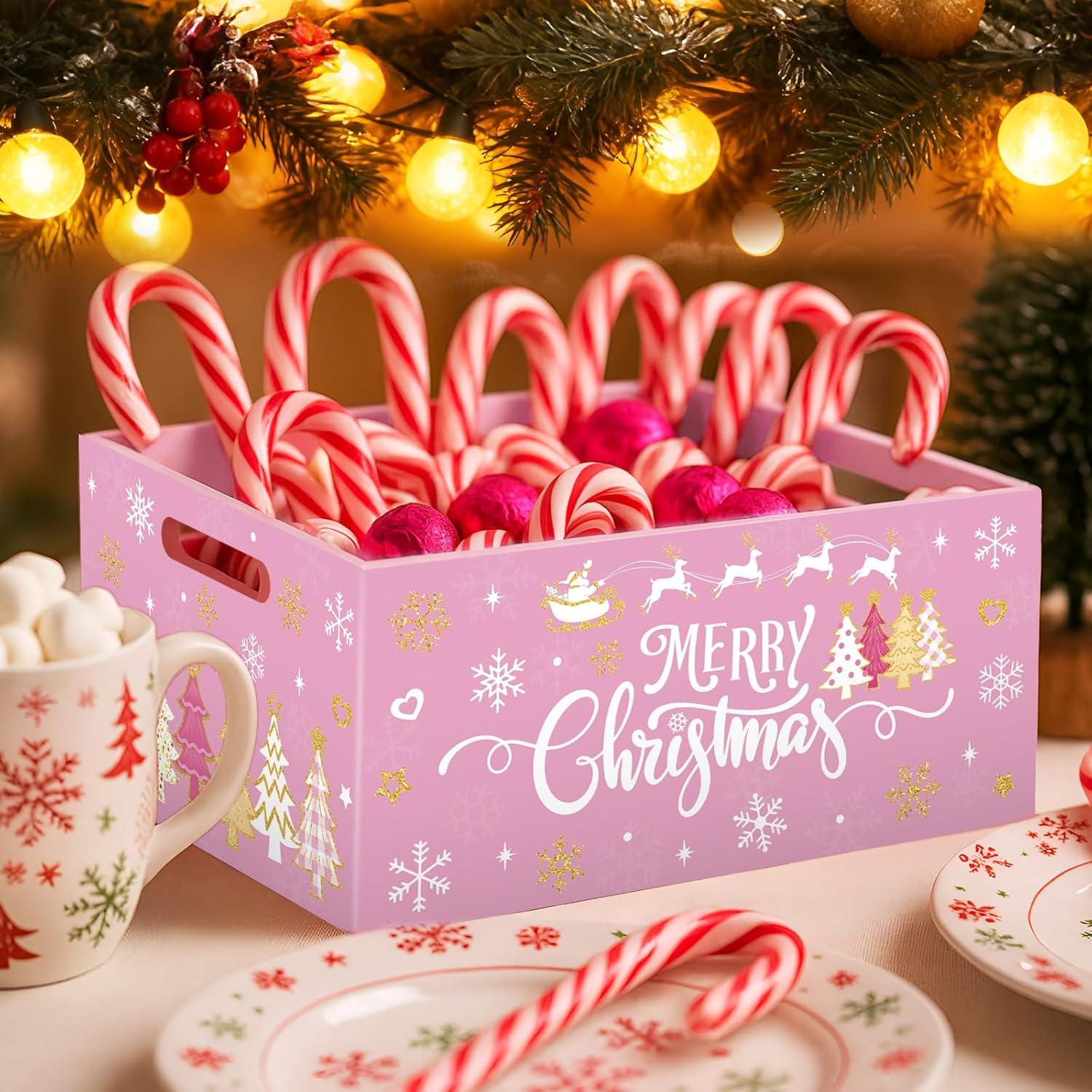 Caja de Madera Navideña Rosa Soaoo 29x21x13.7 cm Decorativa