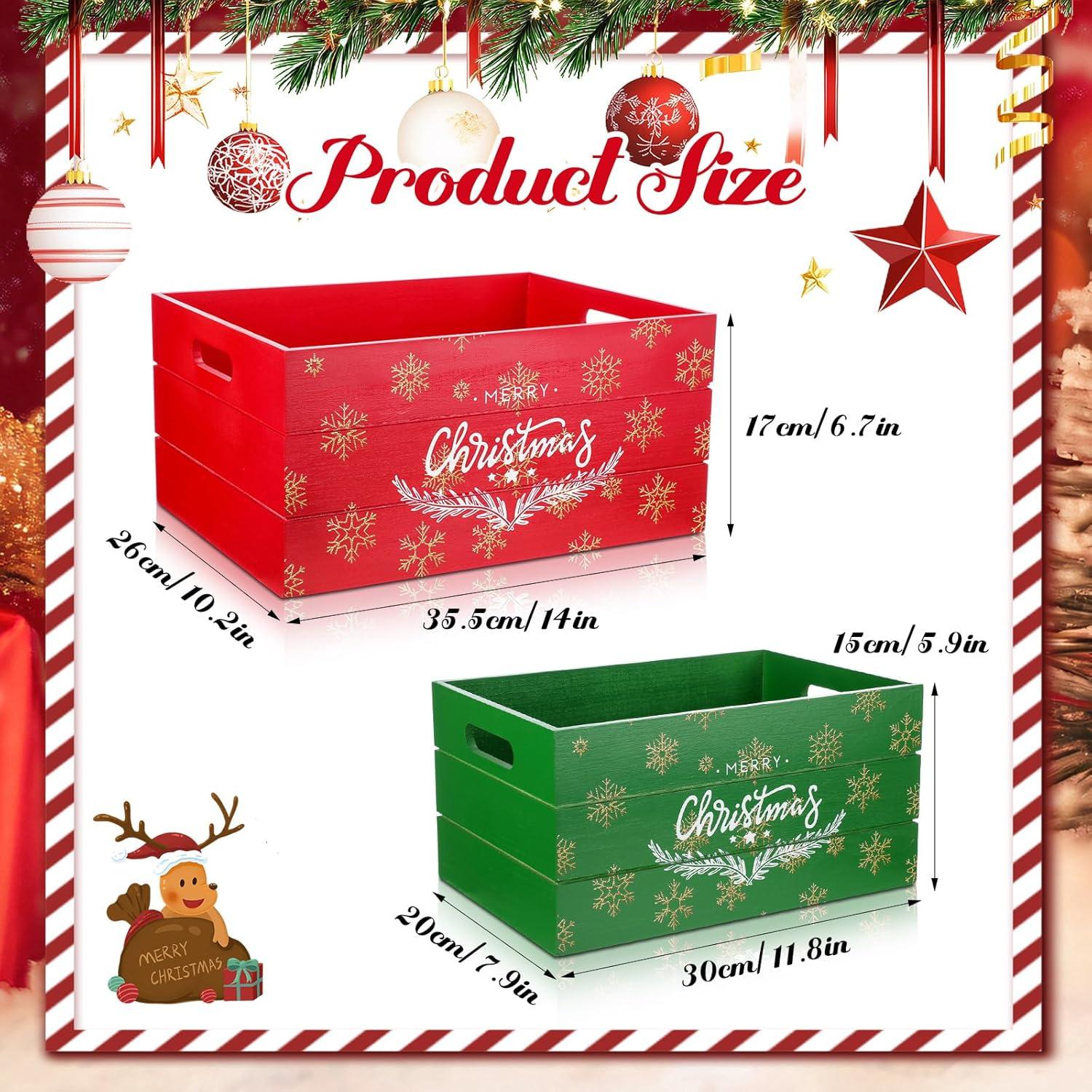 Juego de 2 Cajas de Almacenamiento de Madera Navidad 30x20x15cm y 35.5x26x17cm