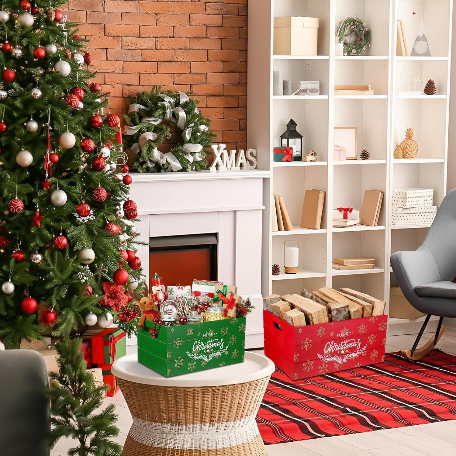 Juego de 2 Cajas de Almacenamiento de Madera Navidad 30x20x15cm y 35.5x26x17cm