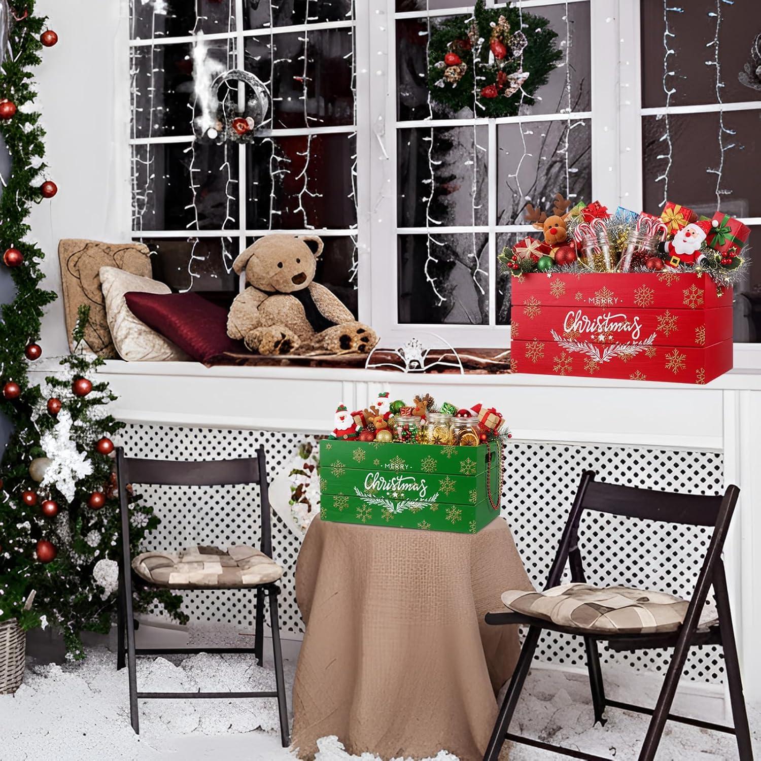 Juego de 2 Cajas de Almacenamiento de Madera Navidad 30x20x15cm y 35.5x26x17cm