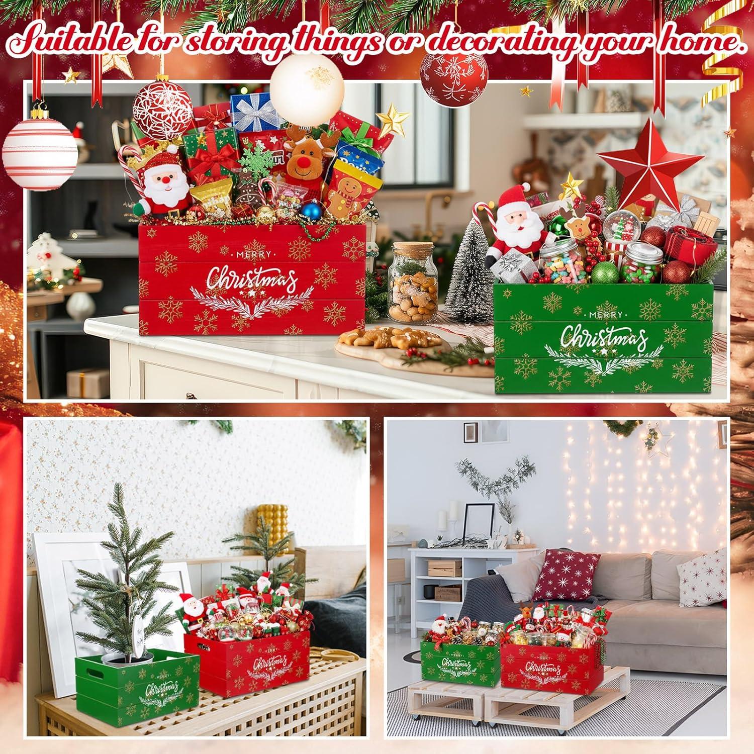 Juego de 2 Cajas de Almacenamiento de Madera Navidad 30x20x15cm y 35.5x26x17cm