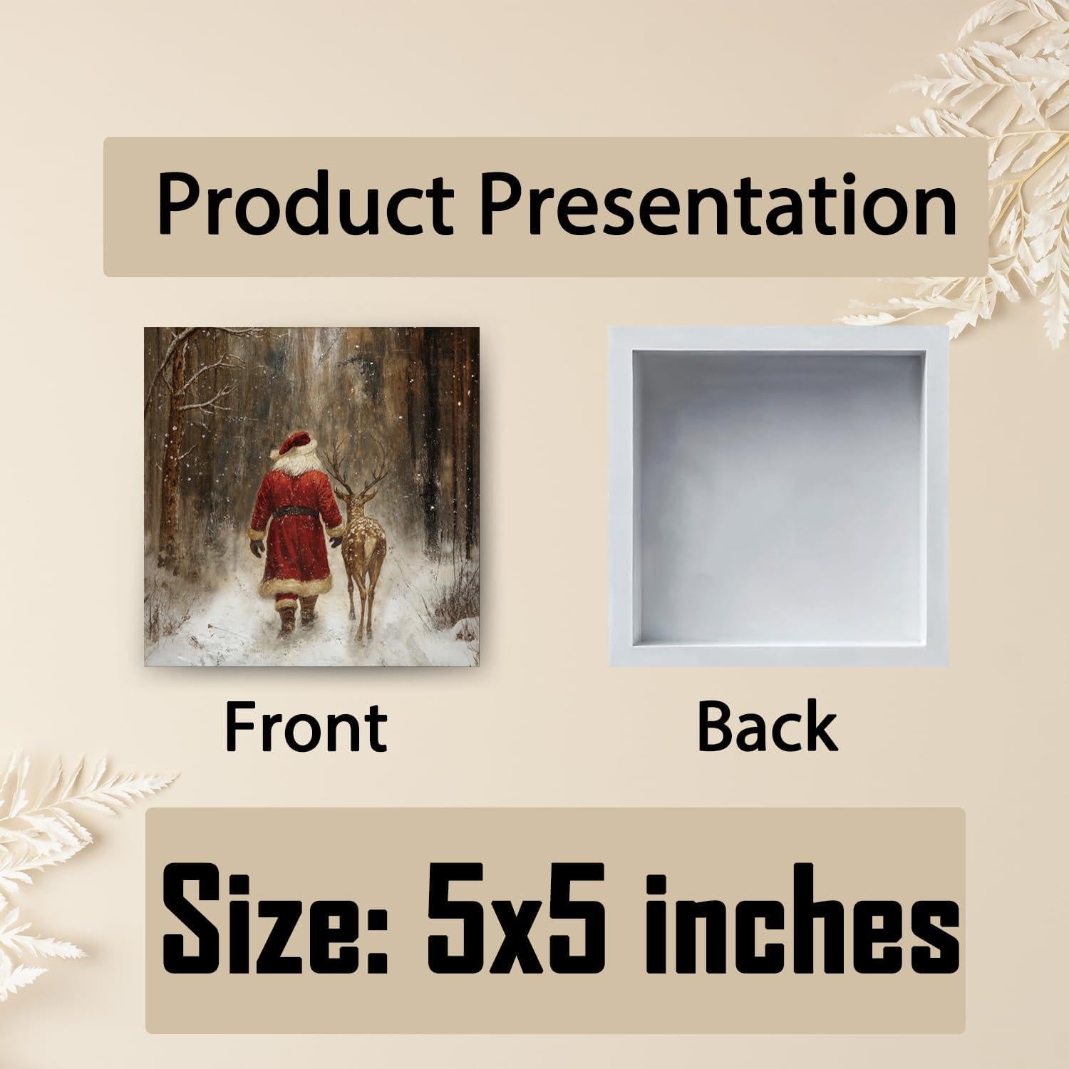 Cartel de Madera Vintage RTXLEZM Santa y Reno 12.7x12.7 cm