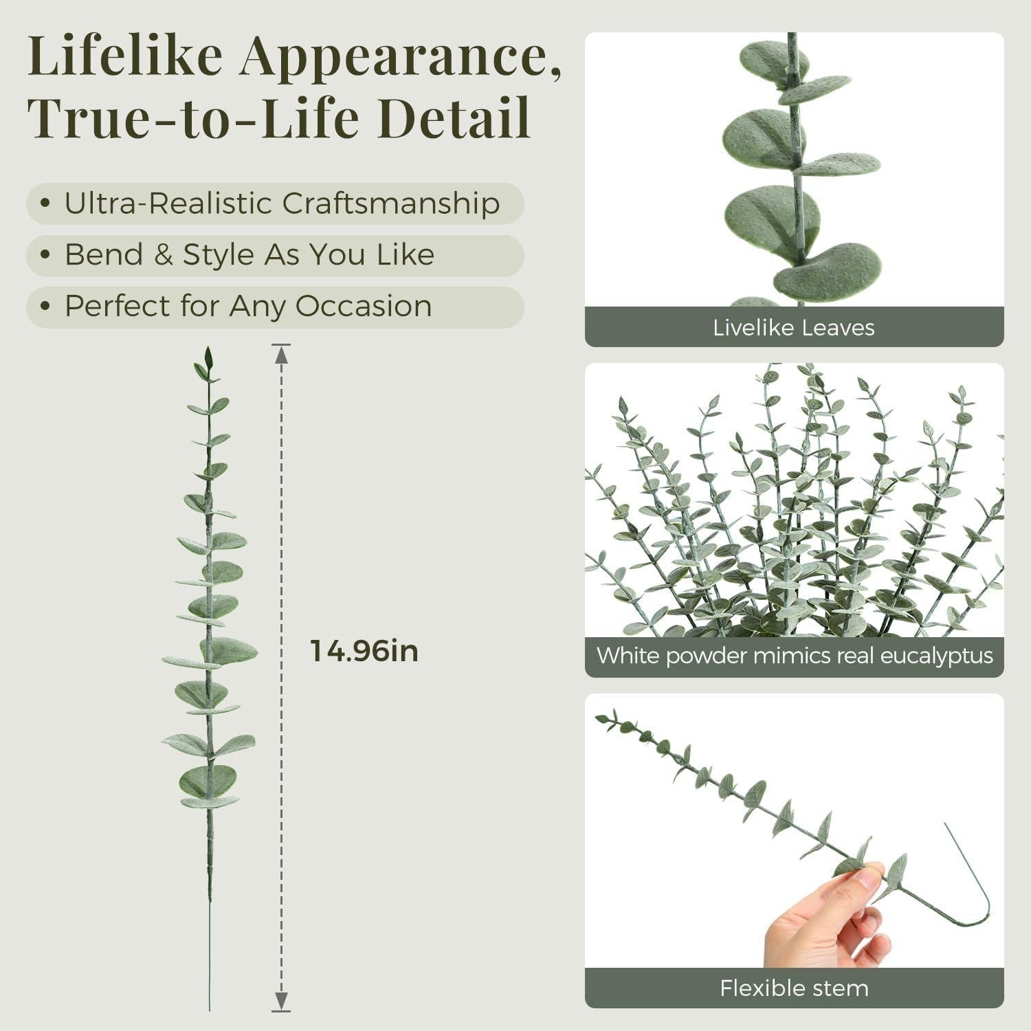 18 Pcs Tallos de Eucalipto Falsos BLISOUL 38 cm Decoración