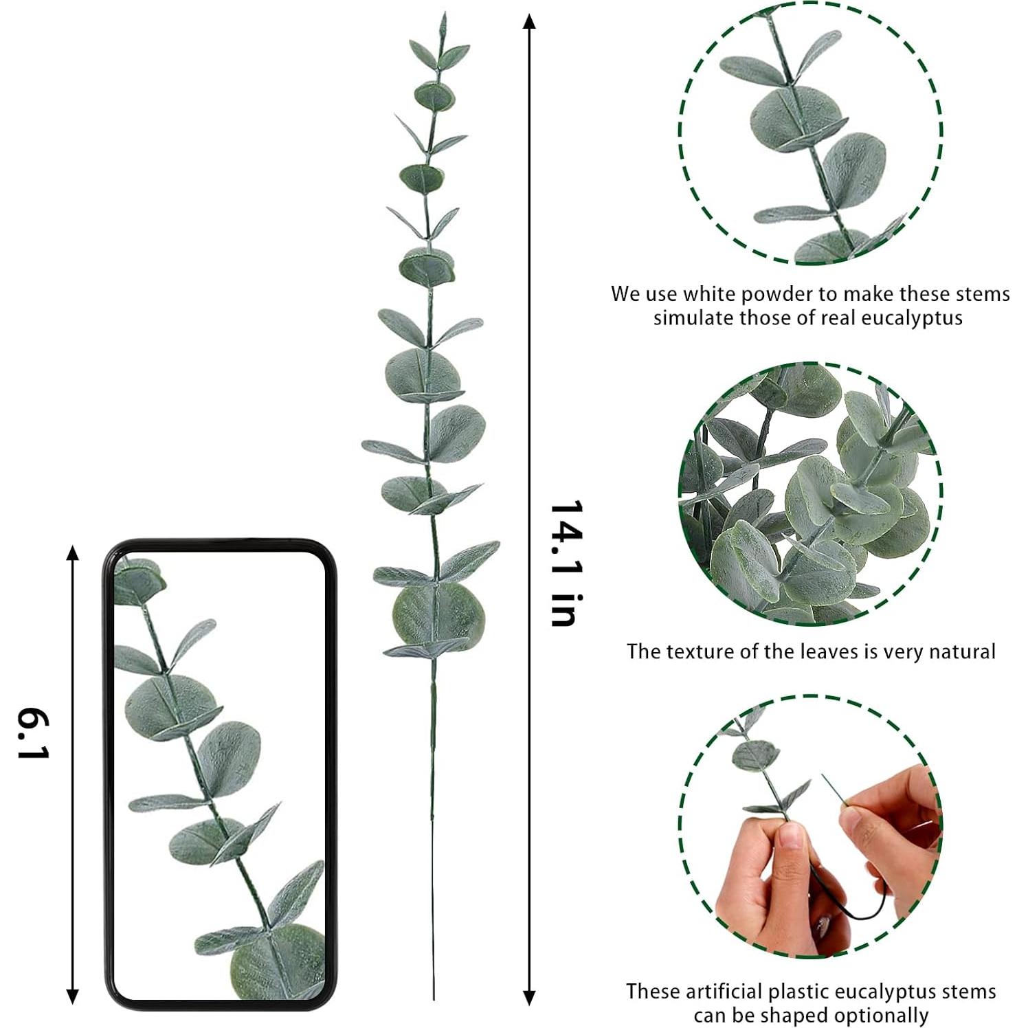 CEWOR 24pcs Tallos de Eucalipto Artificial Verde Gris Decoración